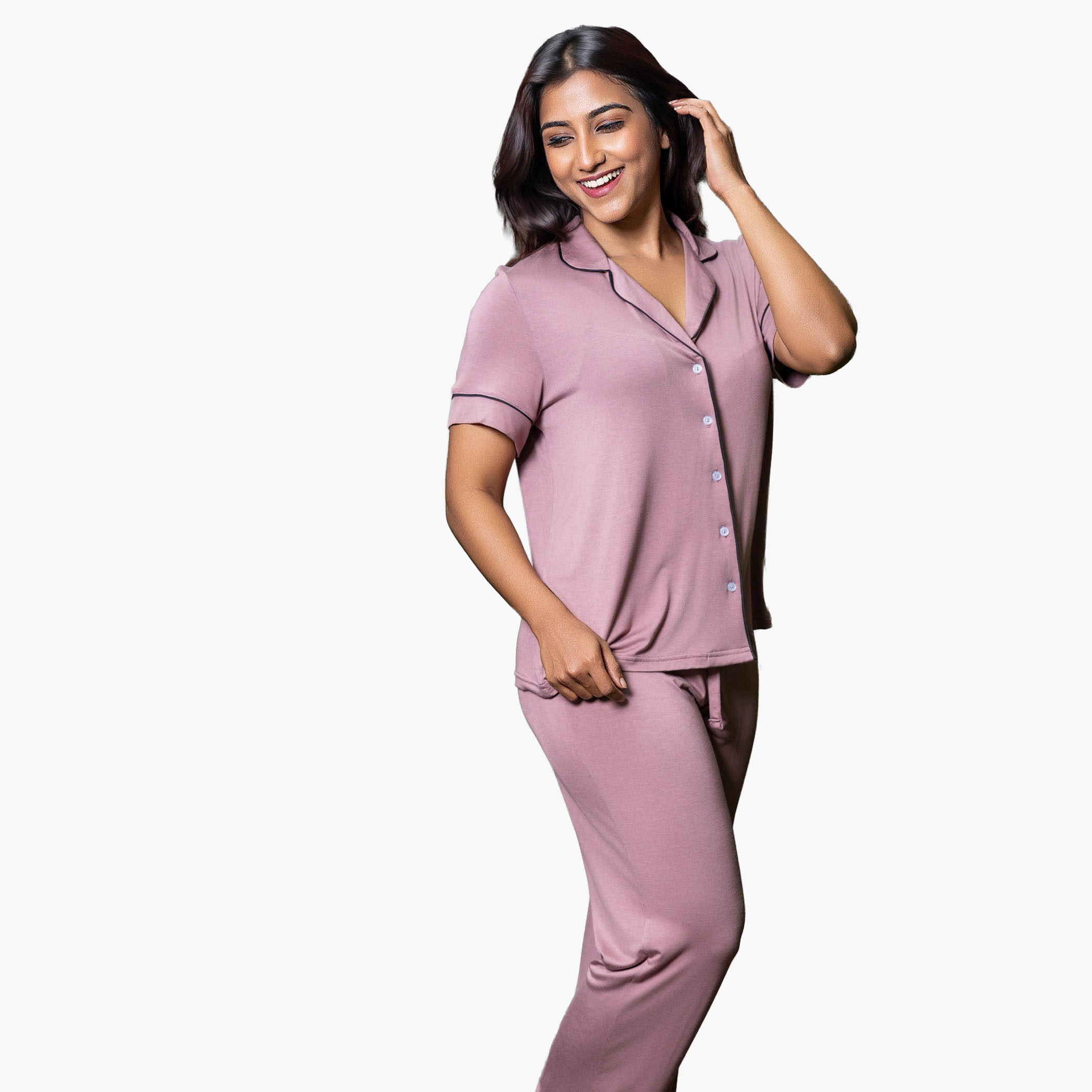 Aadaraya Pyjama Set Shirt and Pants Rayon-women-clothing-nightwear-pyjamas-longsets-image-2
