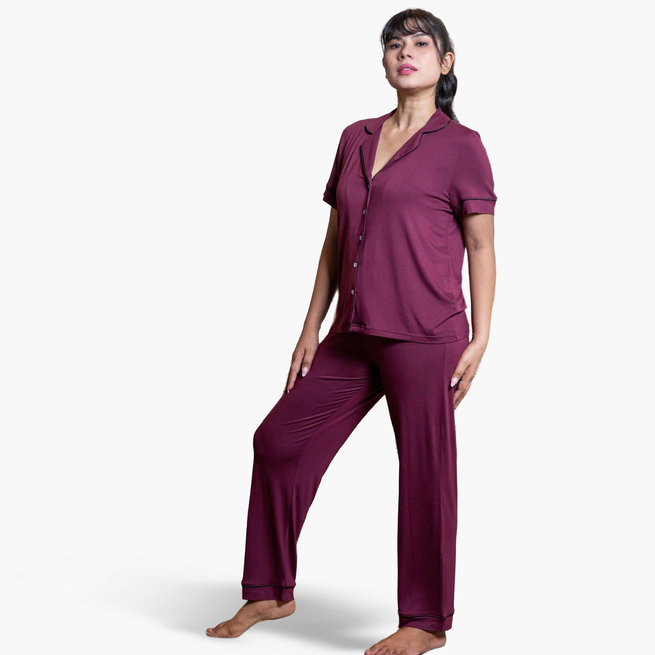 Aadaraya Pyjama Set Shirt and Pants Rayon-women-clothing-nightwear-pyjamas-longsets-image-2