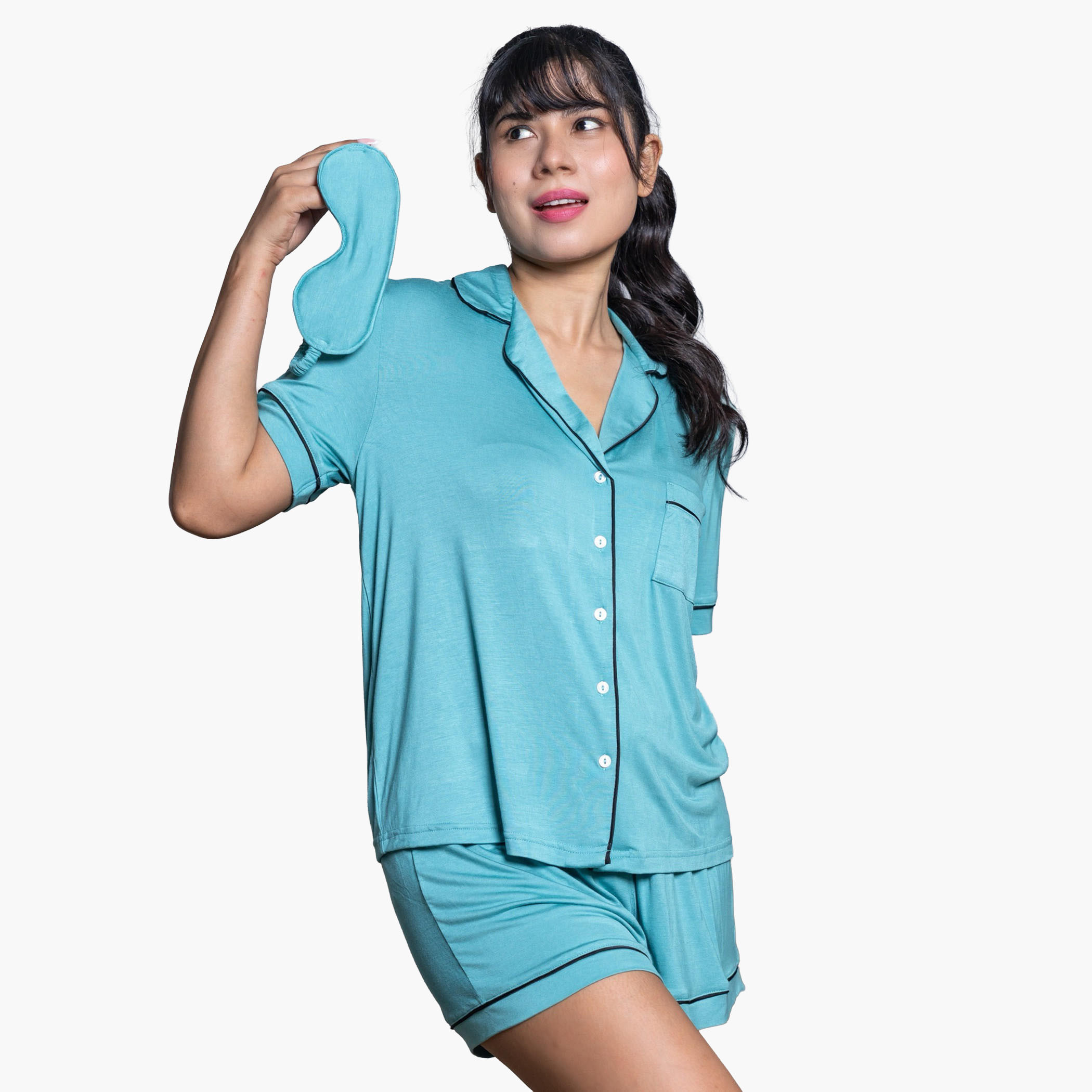 طقم شورت وقميص رايون من آدارايا-women-clothing-nightwear-pyjamas-shortsets-image-2