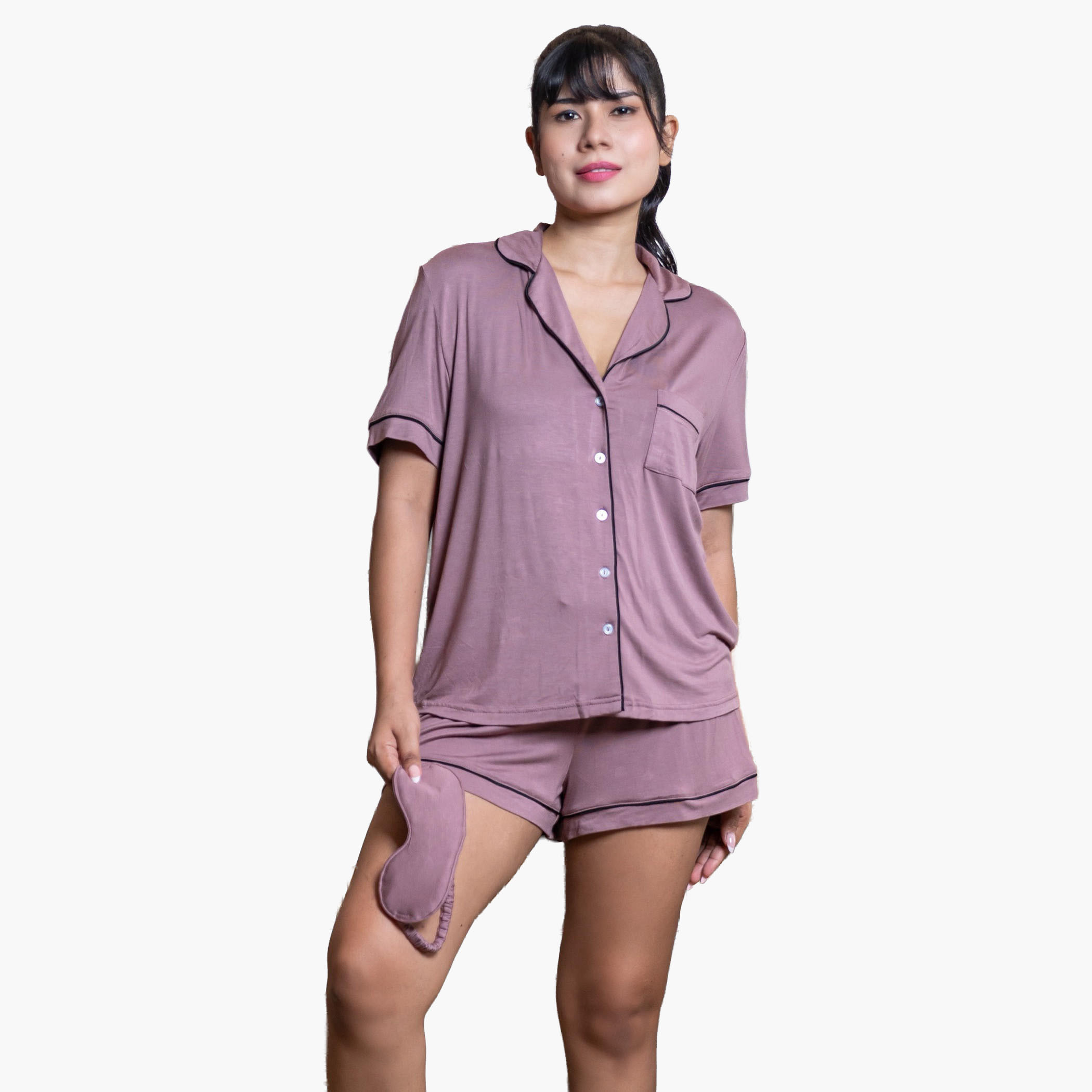 Aadaraya Short Set Shirt and Shorts Rayon-women-clothing-nightwear-pyjamas-shortsets-image-1