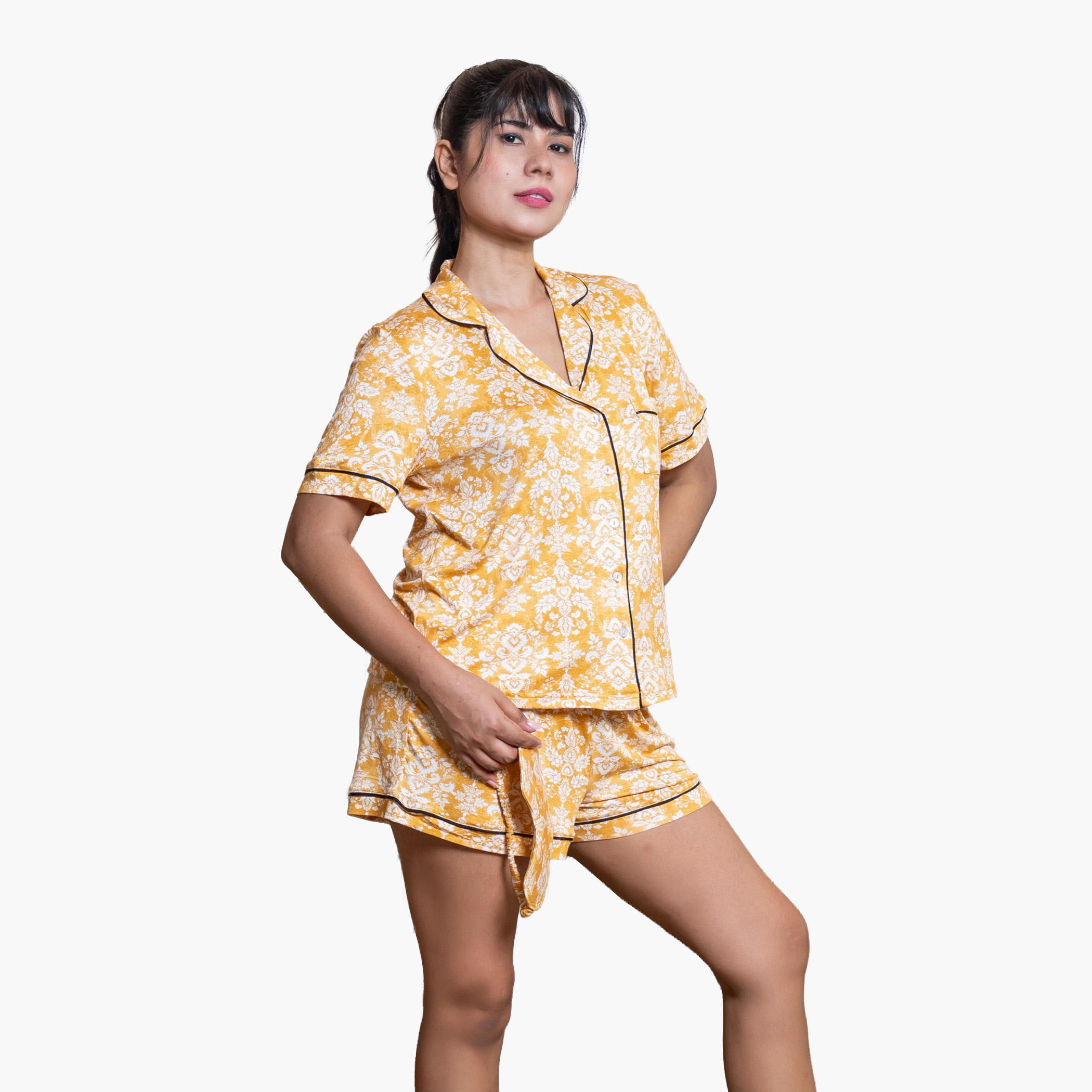طقم بيجاما شورت وقميص من الرايون من آدارايا-women-clothing-nightwear-pyjamas-shortsets-image-2