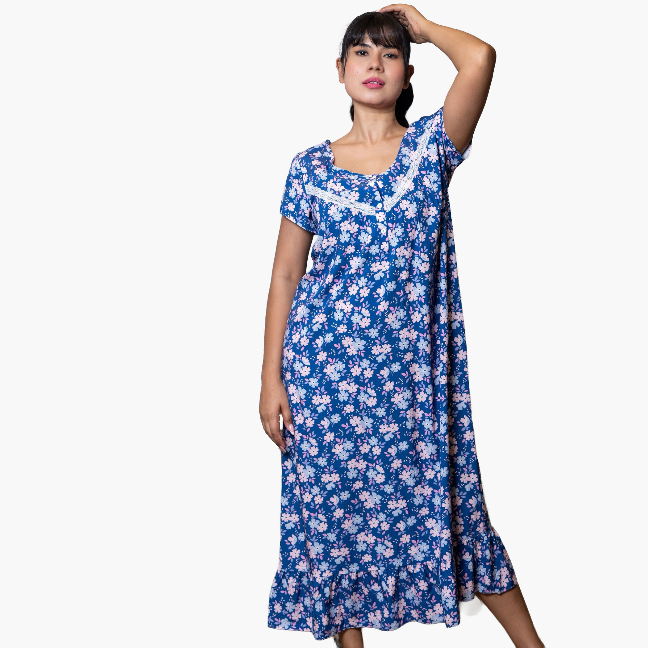 Aadaraya Night Dress Short Sleeves Printed-women-clothing-nightwear-nighties-image-1