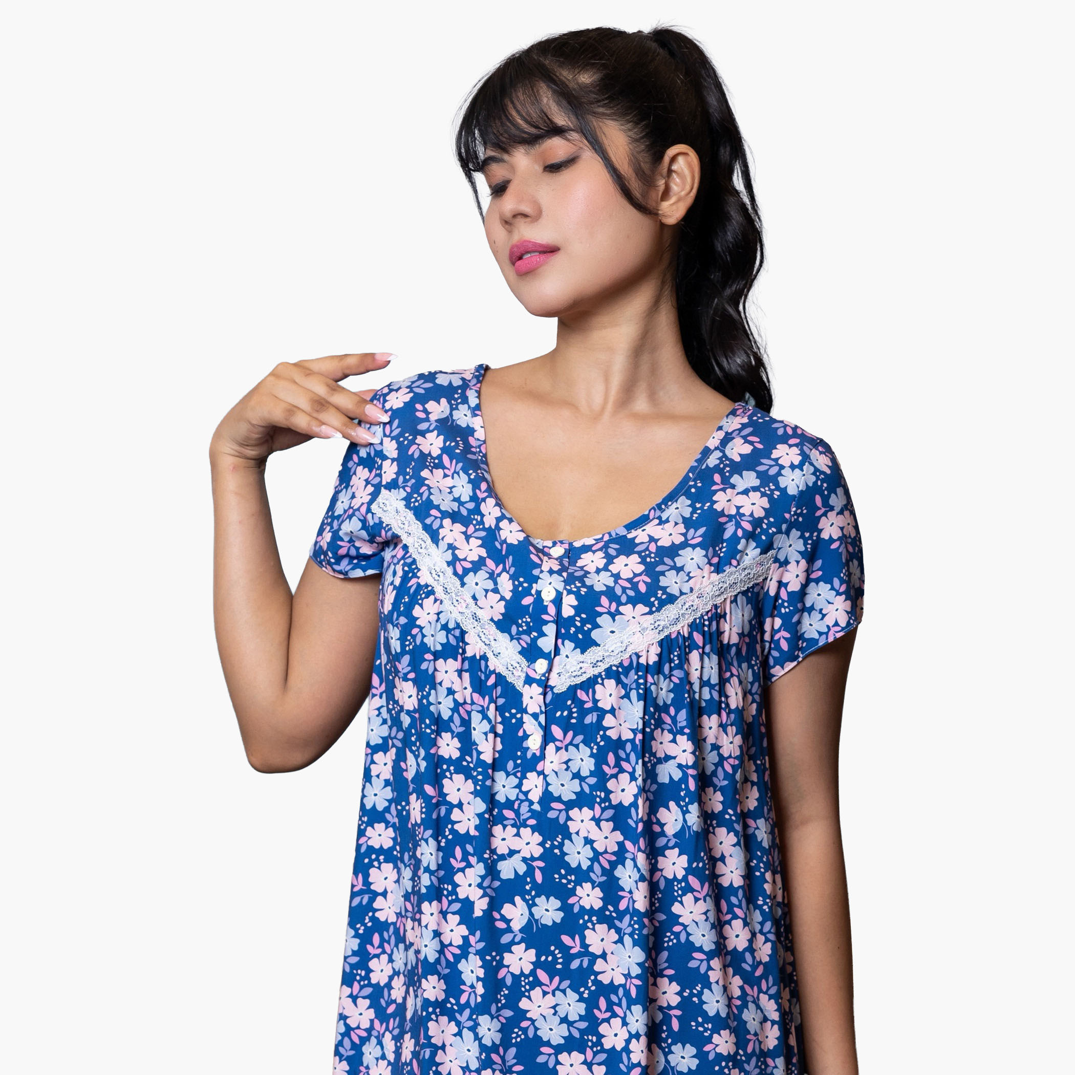 Aadaraya Night Dress Short Sleeves Printed-women-clothing-nightwear-nighties-image-2