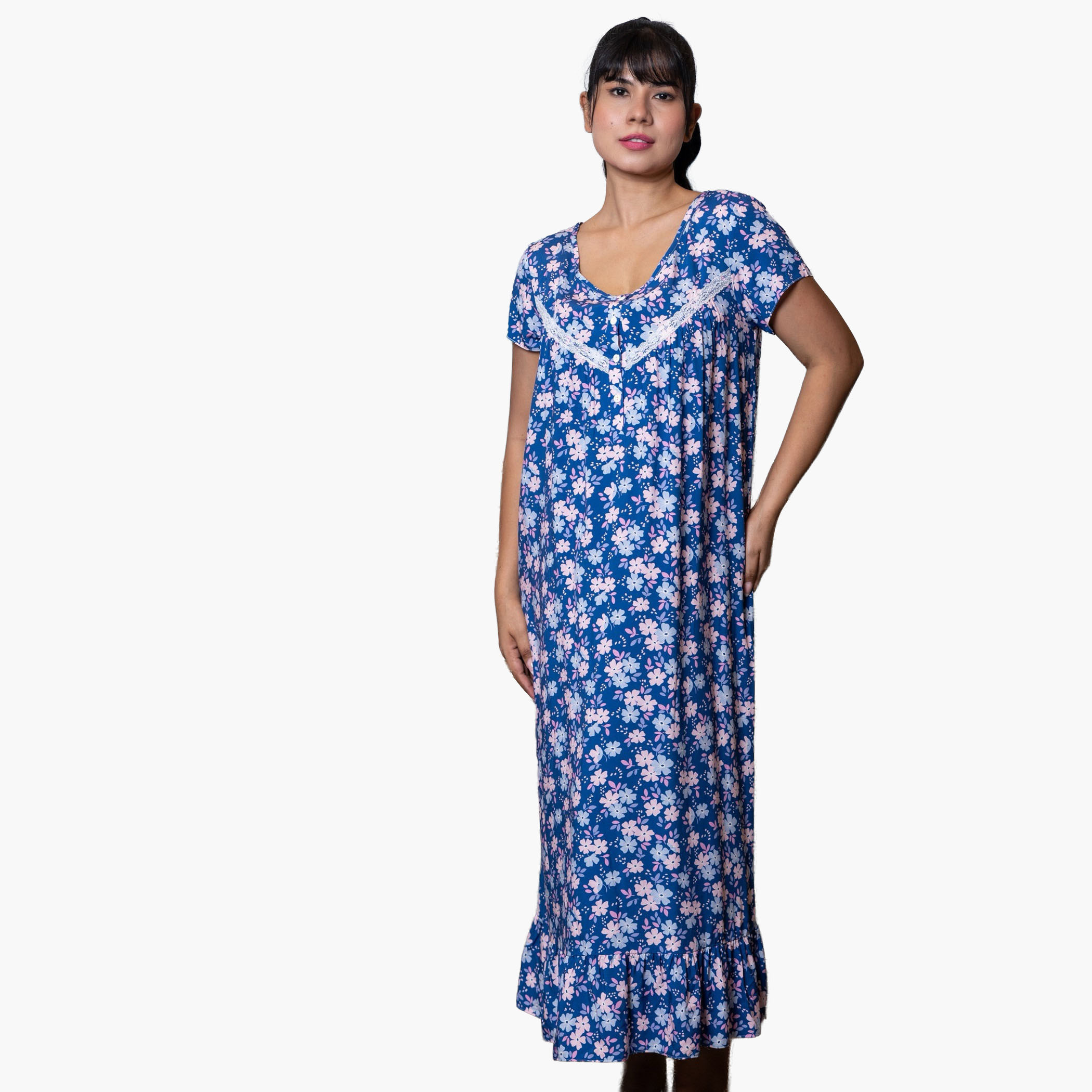 Aadaraya Night Dress Short Sleeves Printed-women-clothing-nightwear-nighties-image-4