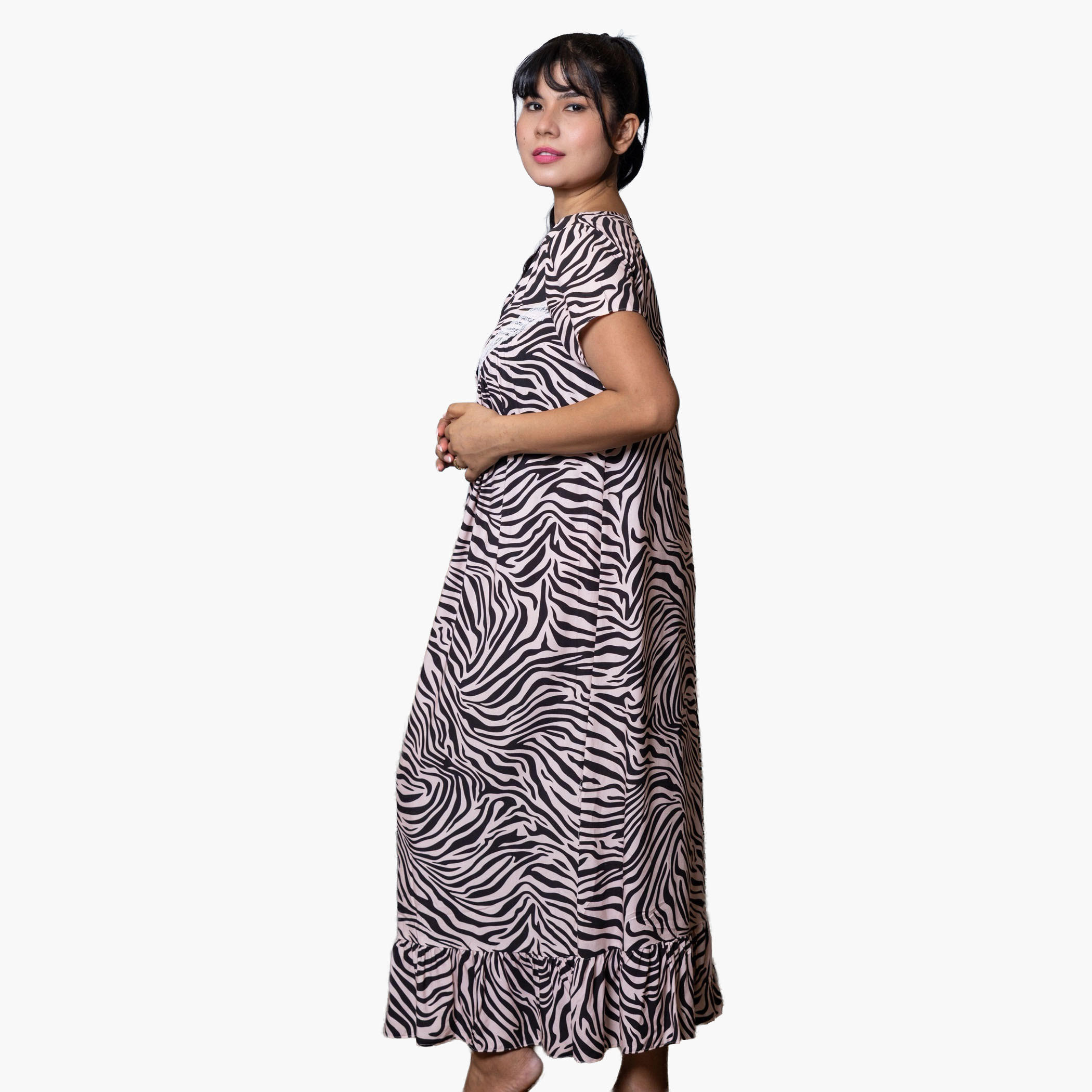 Aadaraya Night Dress Short Sleeves Animal Print-women-clothing-nightwear-nighties-image-3