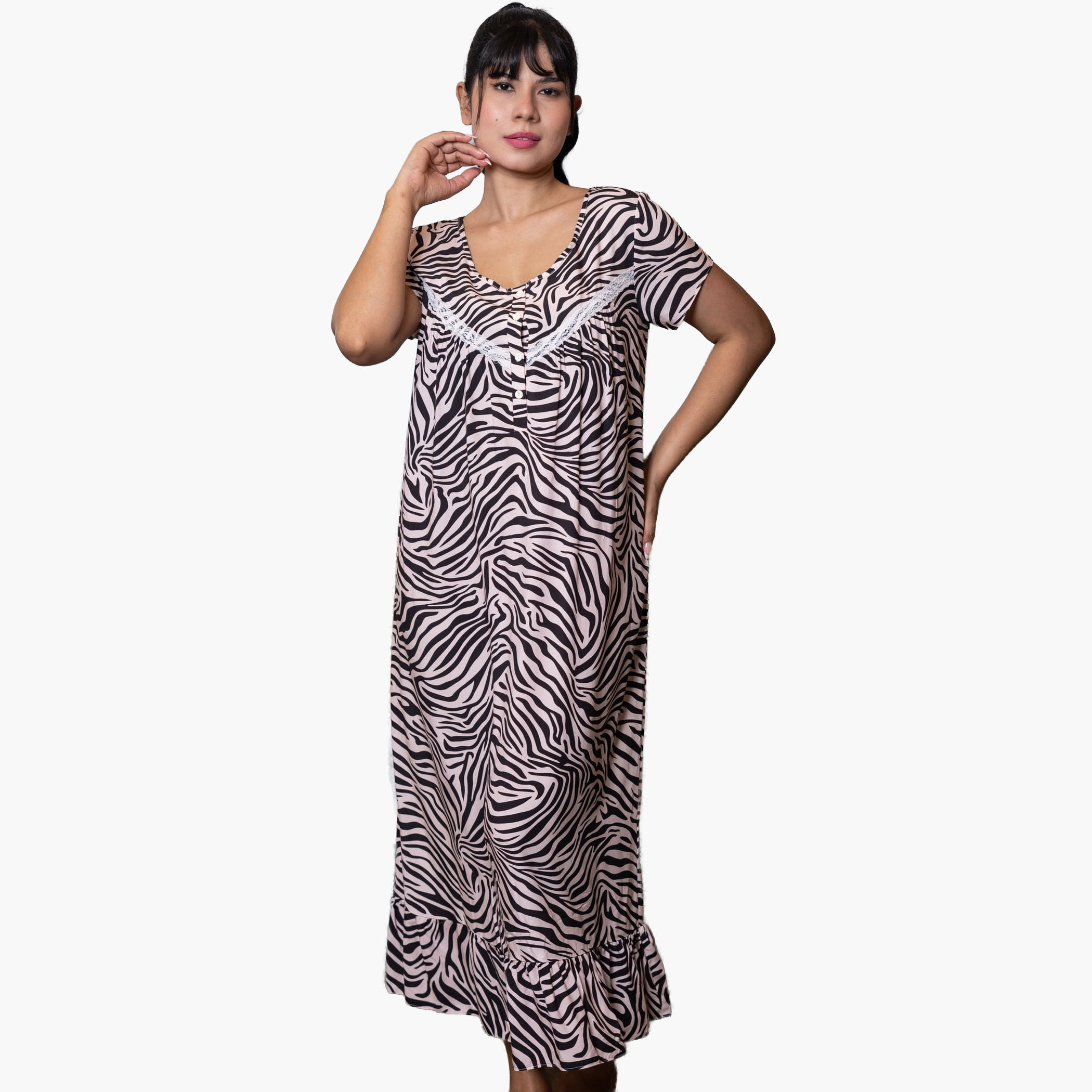 Aadaraya Night Dress Short Sleeves Animal Print-women-clothing-nightwear-nighties-image-4