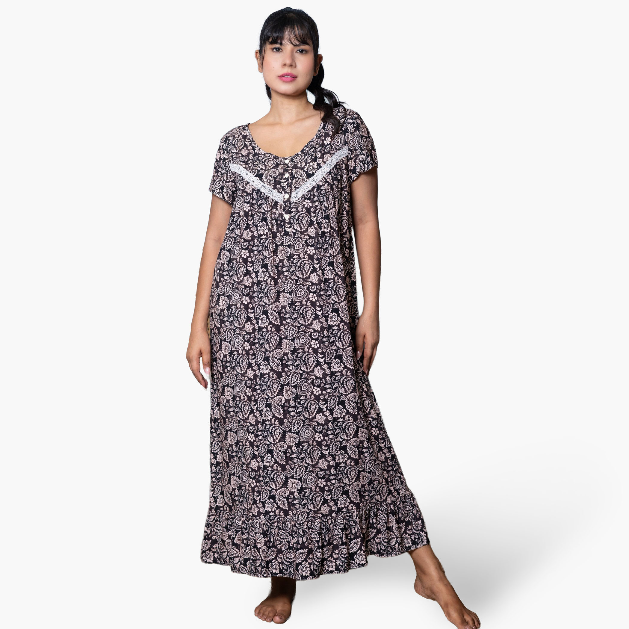 Aadaraya Night Dress Short Sleeves Printed-women-clothing-nightwear-nighties-image-1