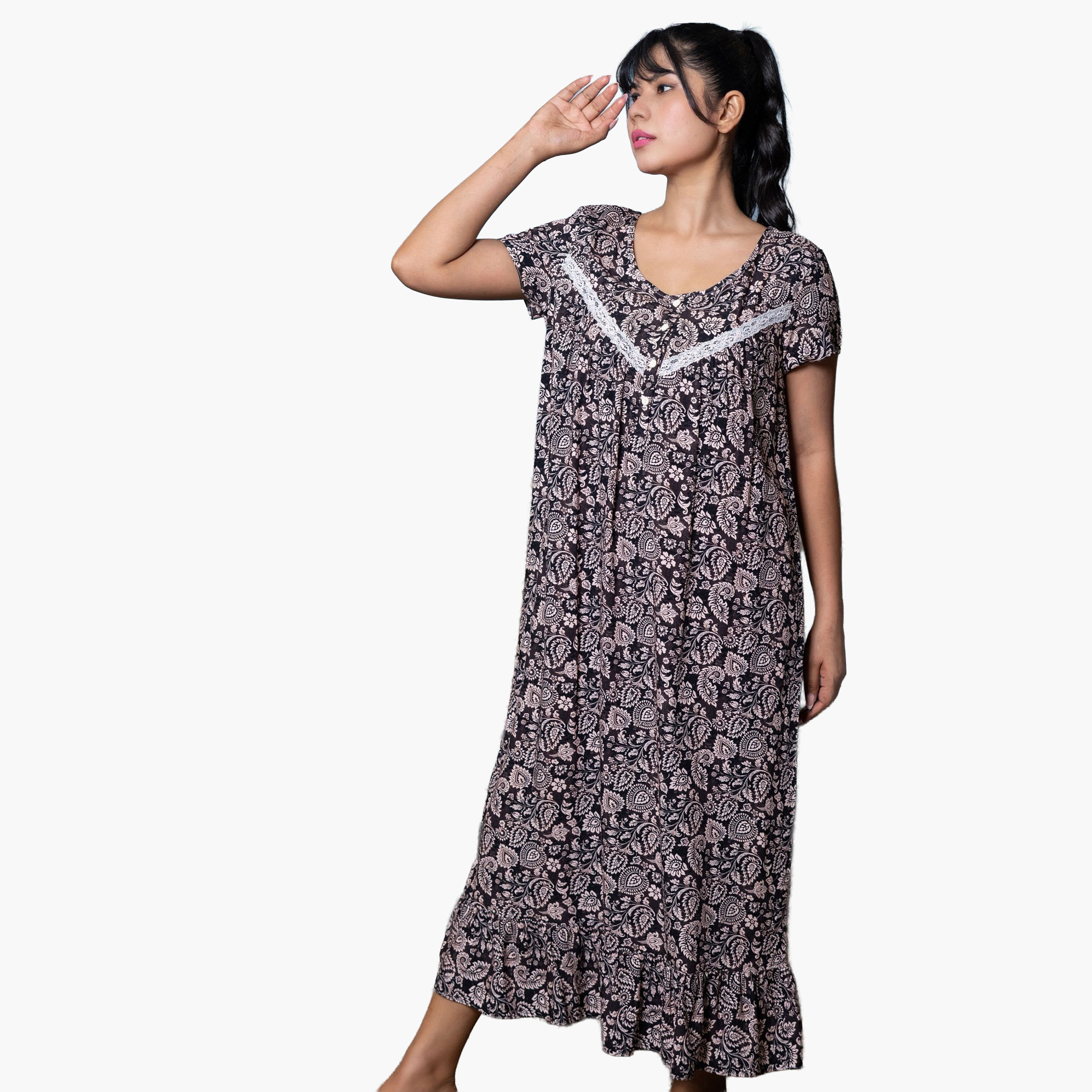Aadaraya Night Dress Short Sleeves Printed-women-clothing-nightwear-nighties-image-3