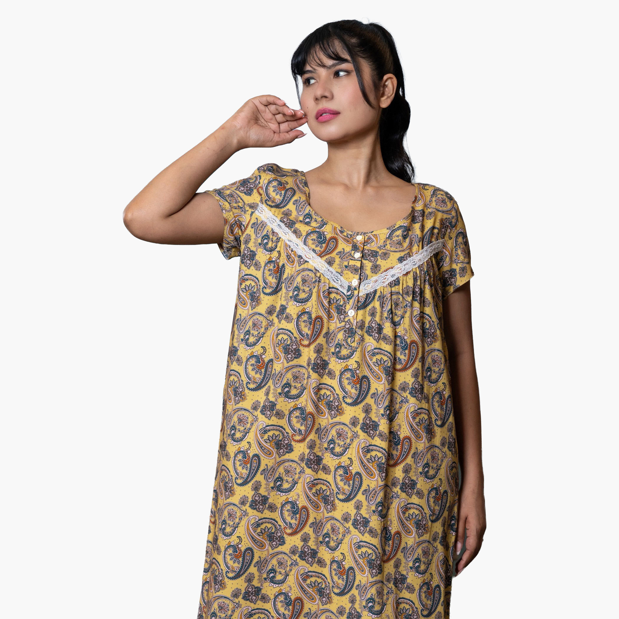 Aadaraya Night Dress Short Sleeves Printed-women-clothing-nightwear-nighties-image-1