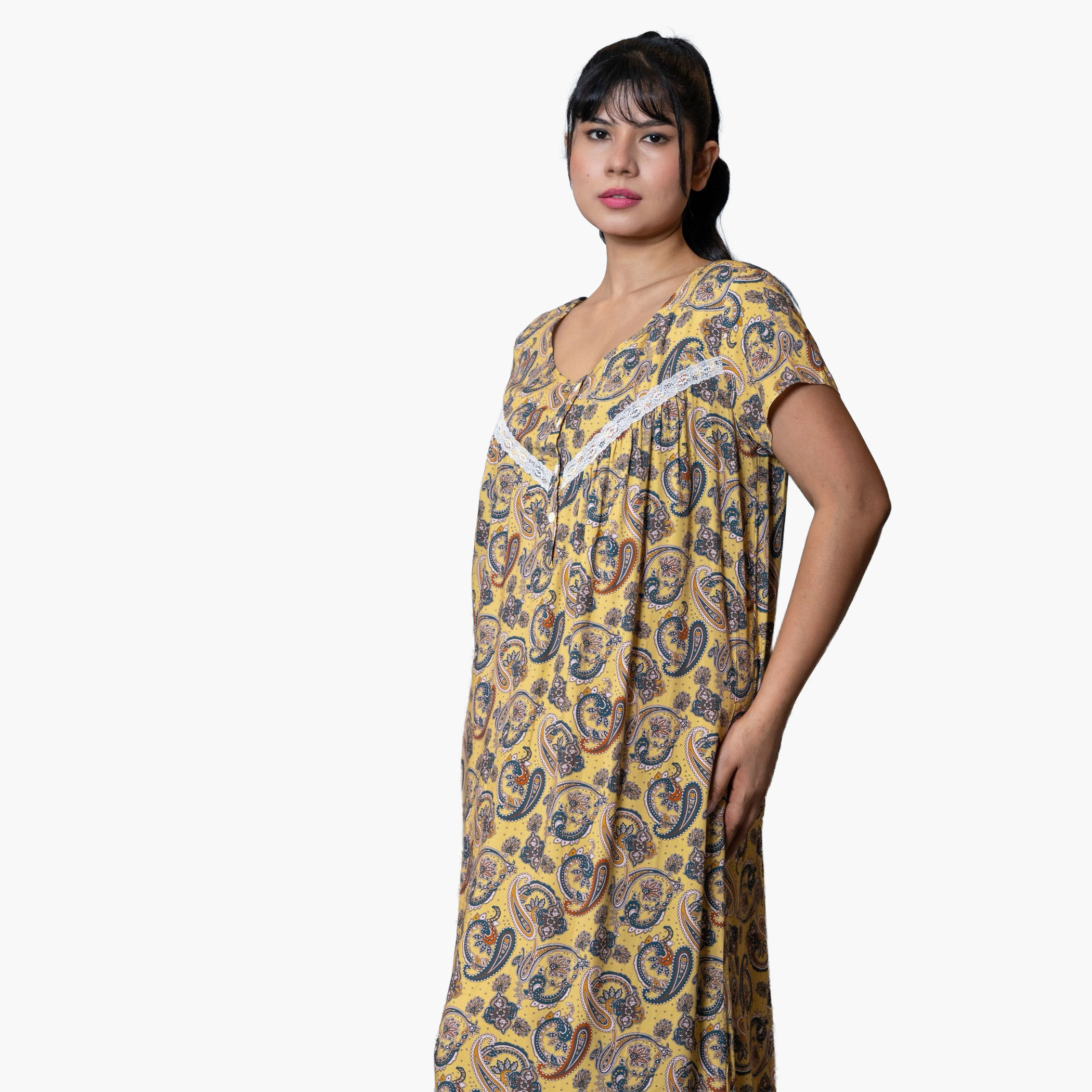 Aadaraya Night Dress Short Sleeves Printed-women-clothing-nightwear-nighties-image-3