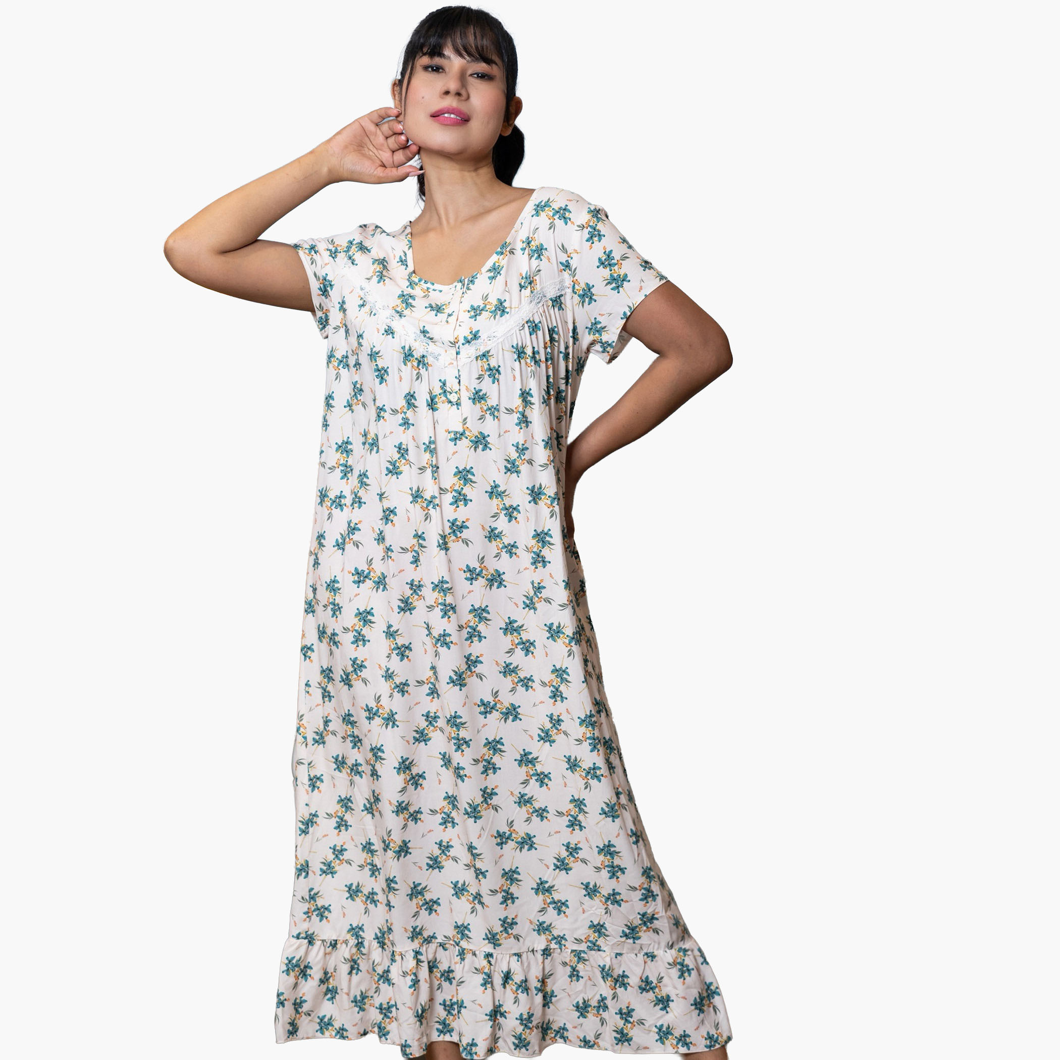 Aadaraya Night Dress Short Sleeves Printed-women-clothing-nightwear-nighties-image-1