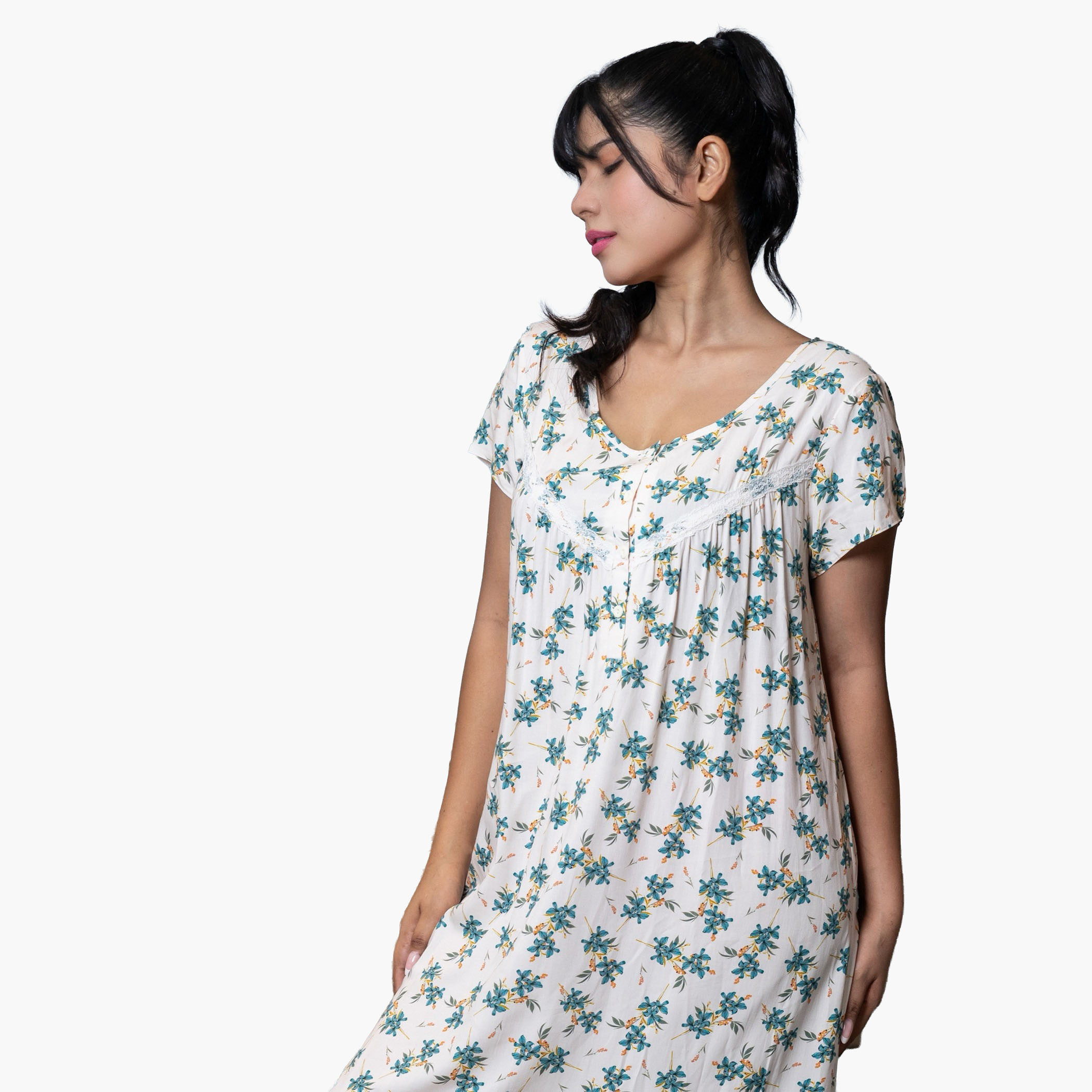 Aadaraya Night Dress Short Sleeves Printed-women-clothing-nightwear-nighties-image-2