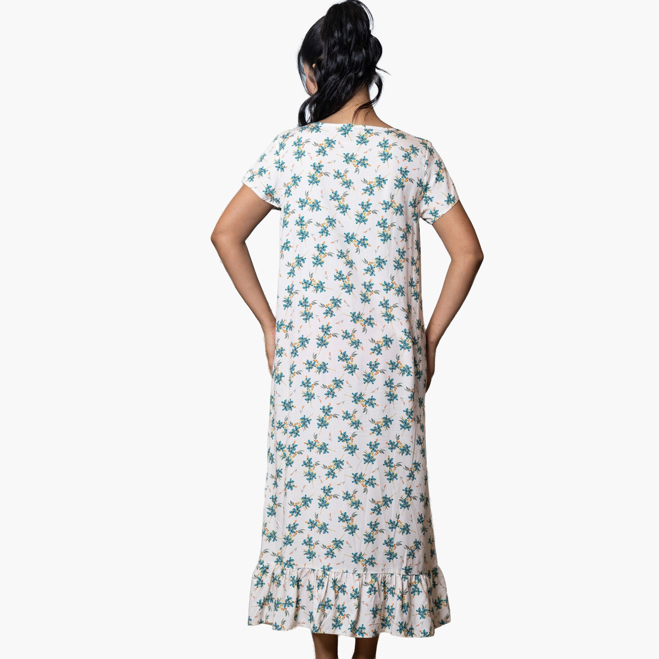 Aadaraya Night Dress Short Sleeves Printed-women-clothing-nightwear-nighties-image-3