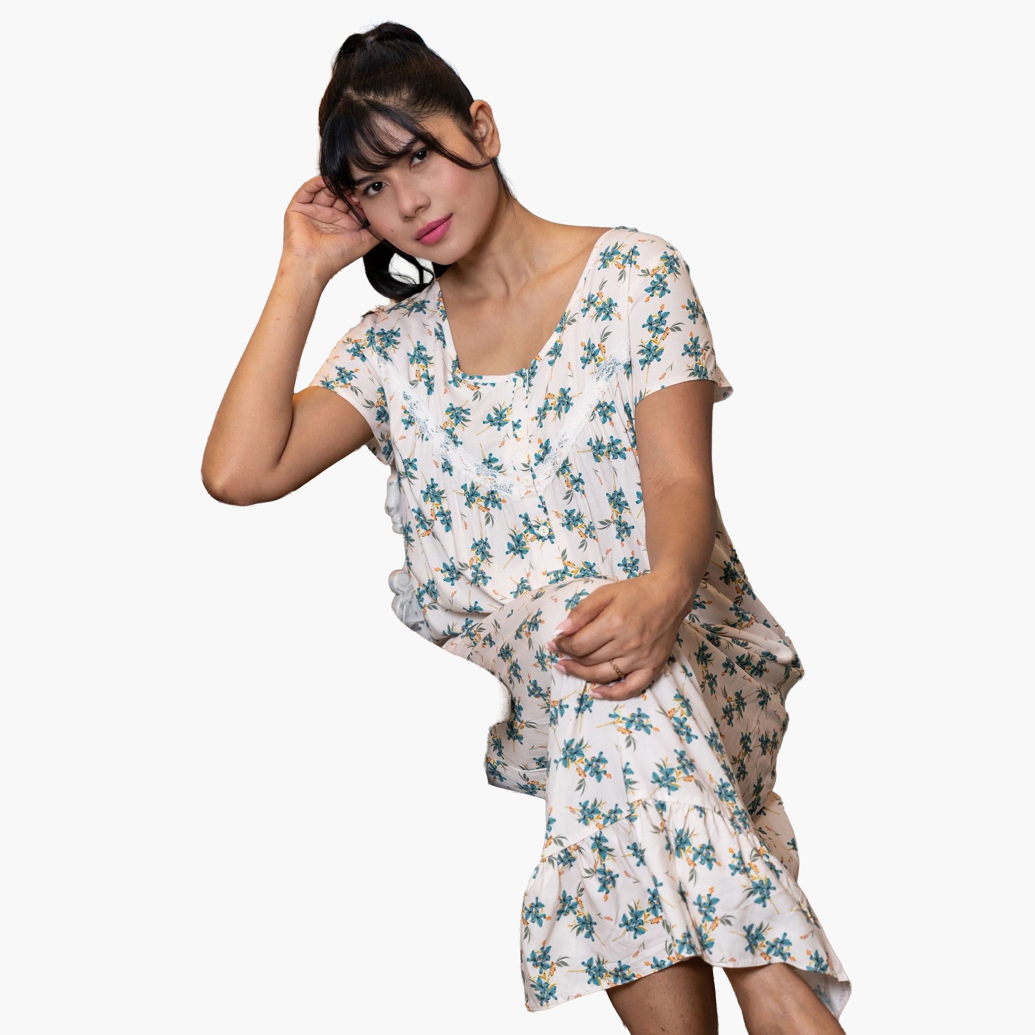 Aadaraya Night Dress Short Sleeves Printed-women-clothing-nightwear-nighties-image-4