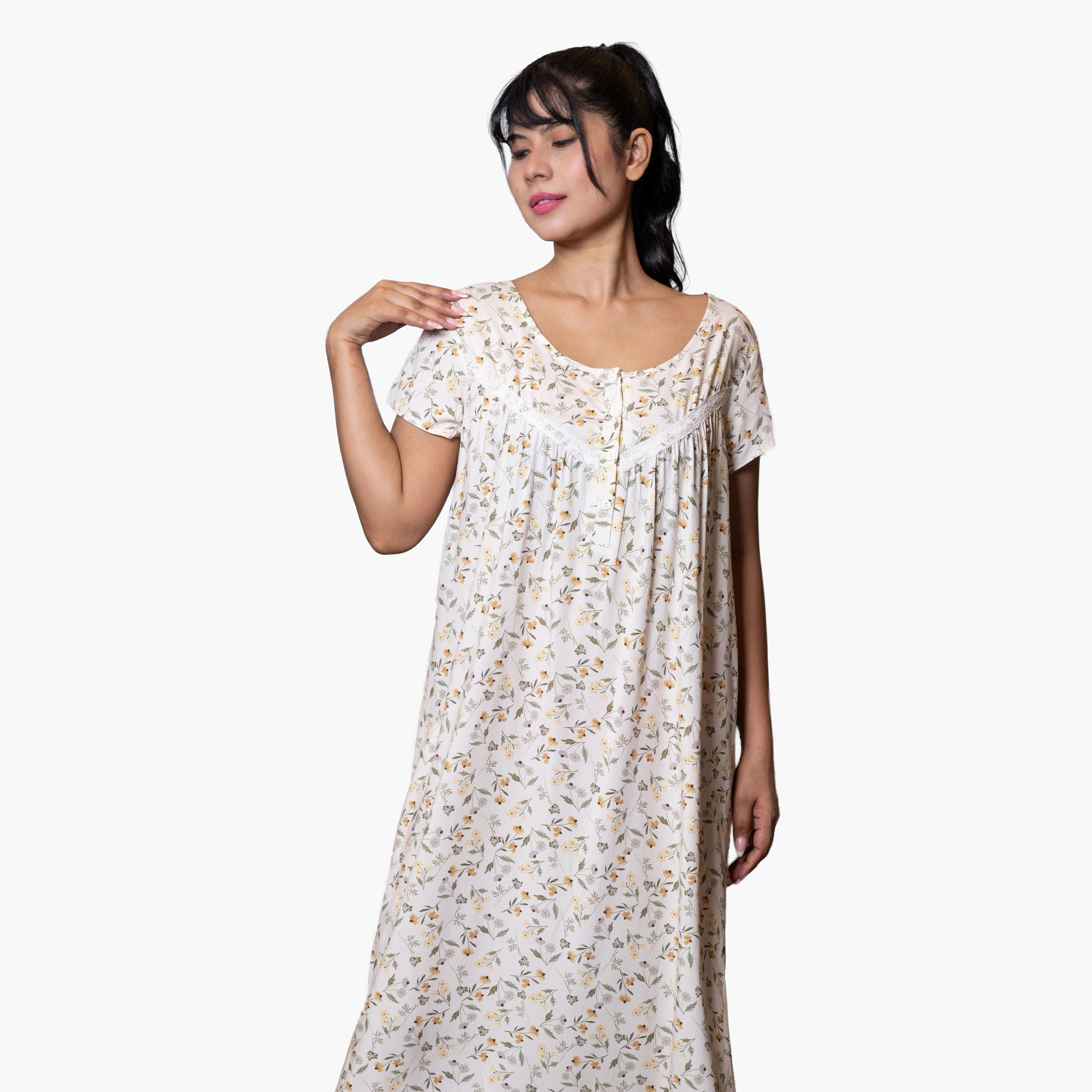 Aadaraya Night Dress Short Sleeves Printed-women-clothing-nightwear-nighties-image-1