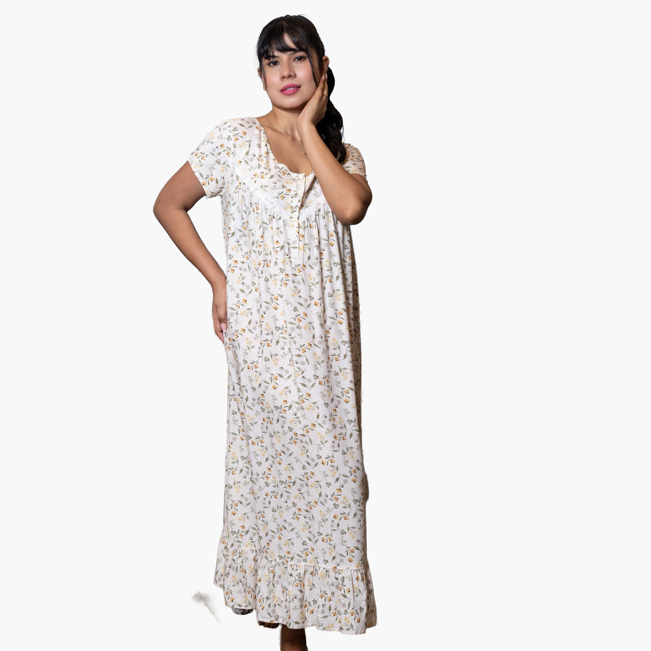 Aadaraya Night Dress Short Sleeves Printed-women-clothing-nightwear-nighties-image-4