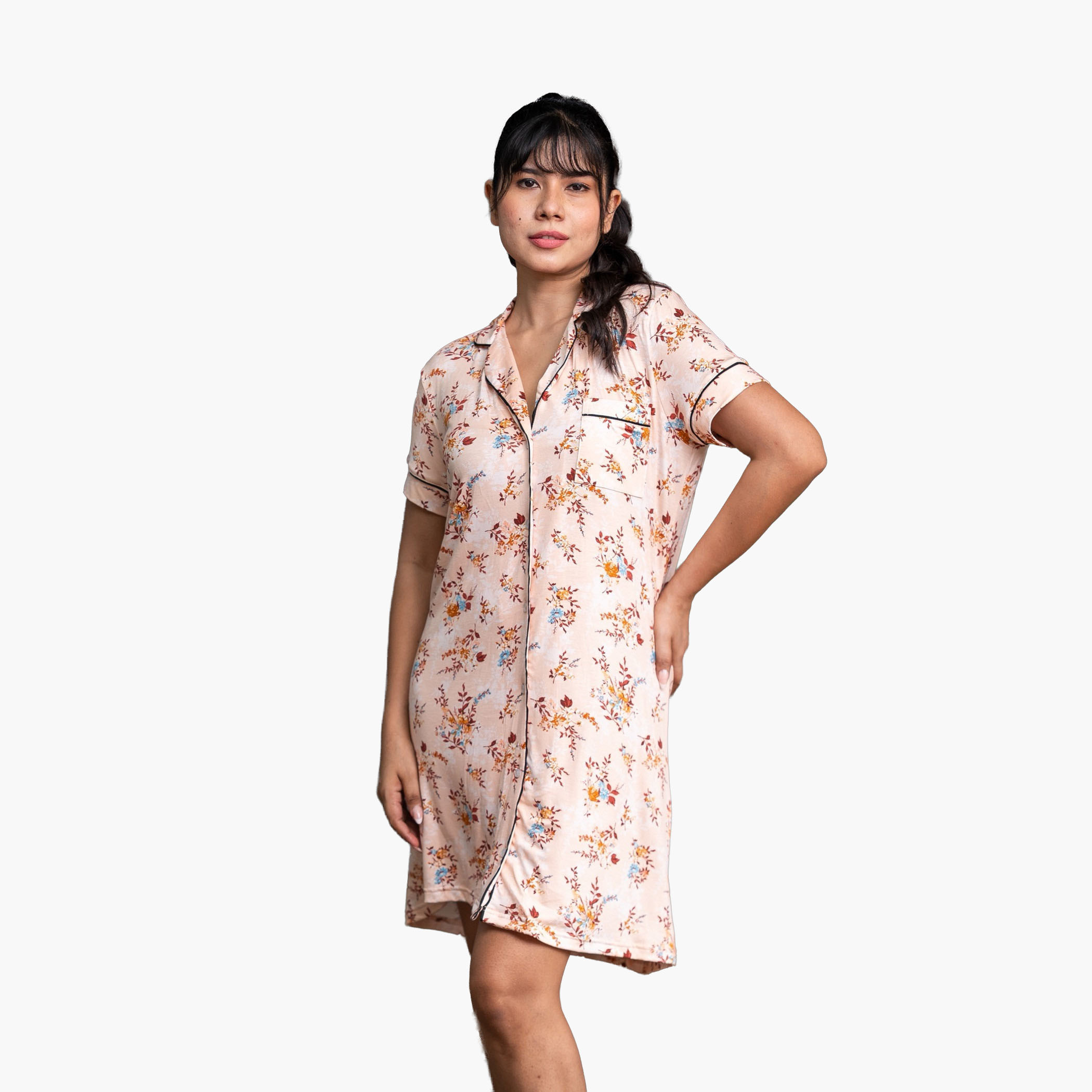 Aadaraya Short Sleepshirt Short Sleeves Floral Print-women-clothing-nightwear-nighties-image-1