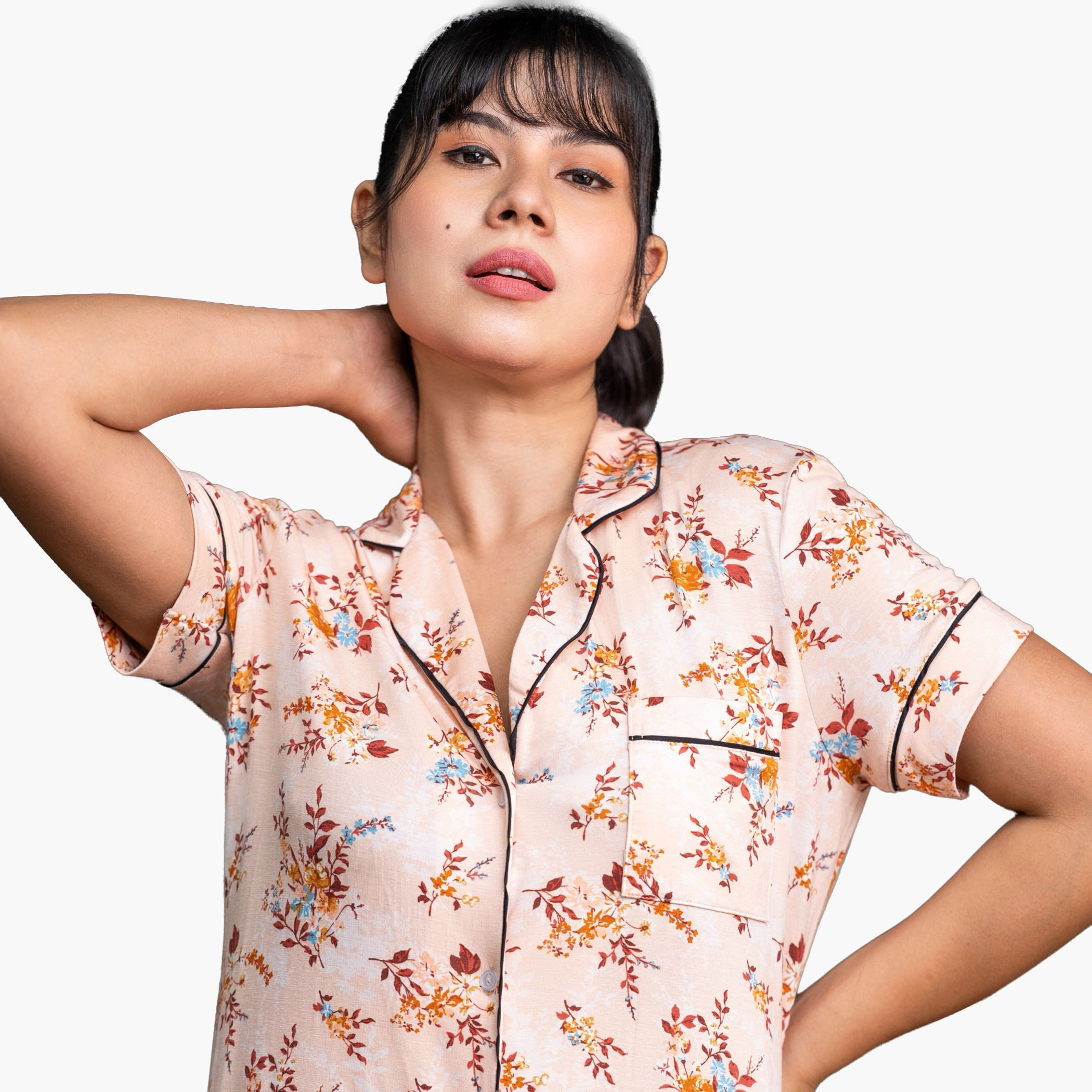 Aadaraya Short Sleepshirt Short Sleeves Floral Print-women-clothing-nightwear-nighties-image-4