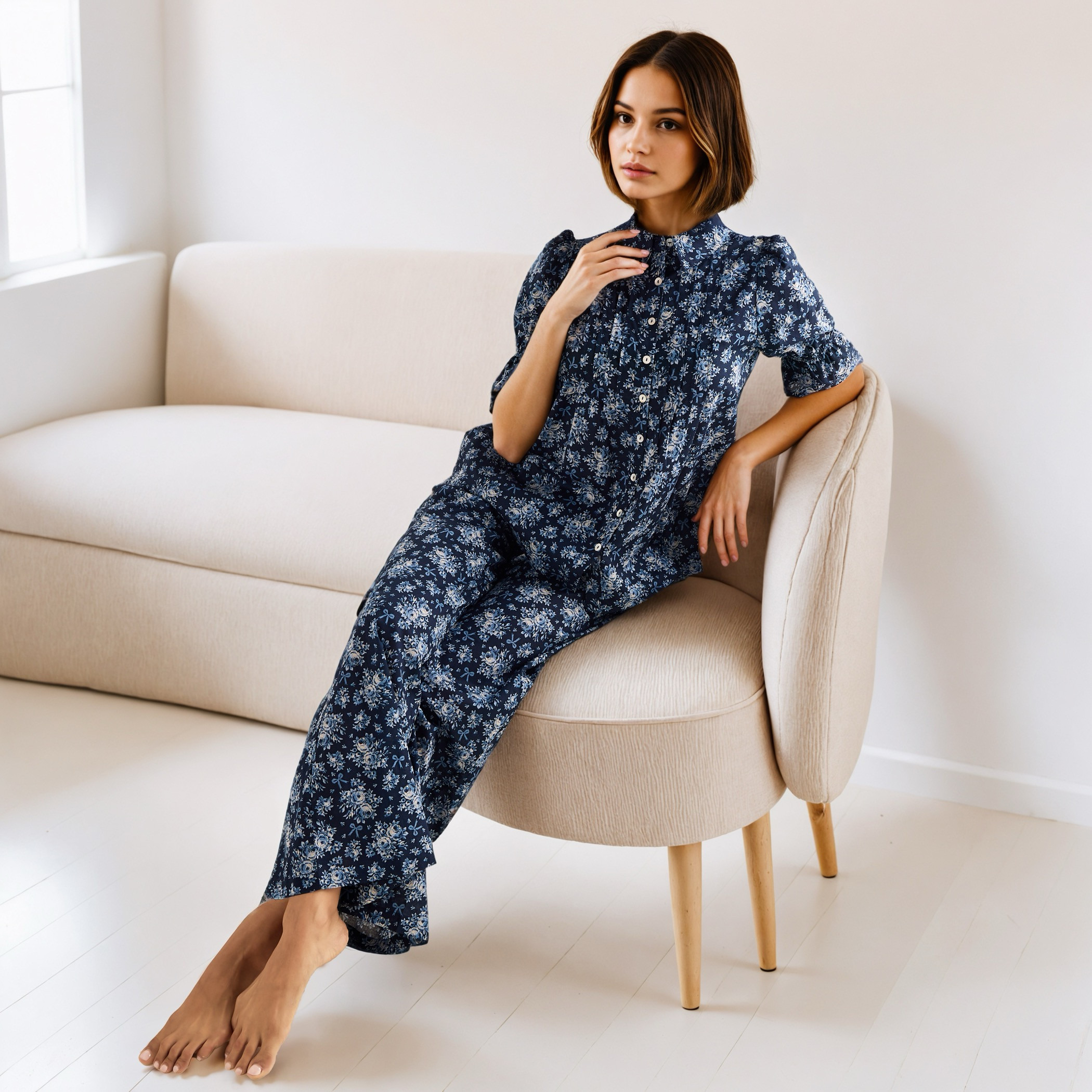 طقم بيجاما كامبريك بطبعات-women-clothing-nightwear-pyjamas-longsets-image-1