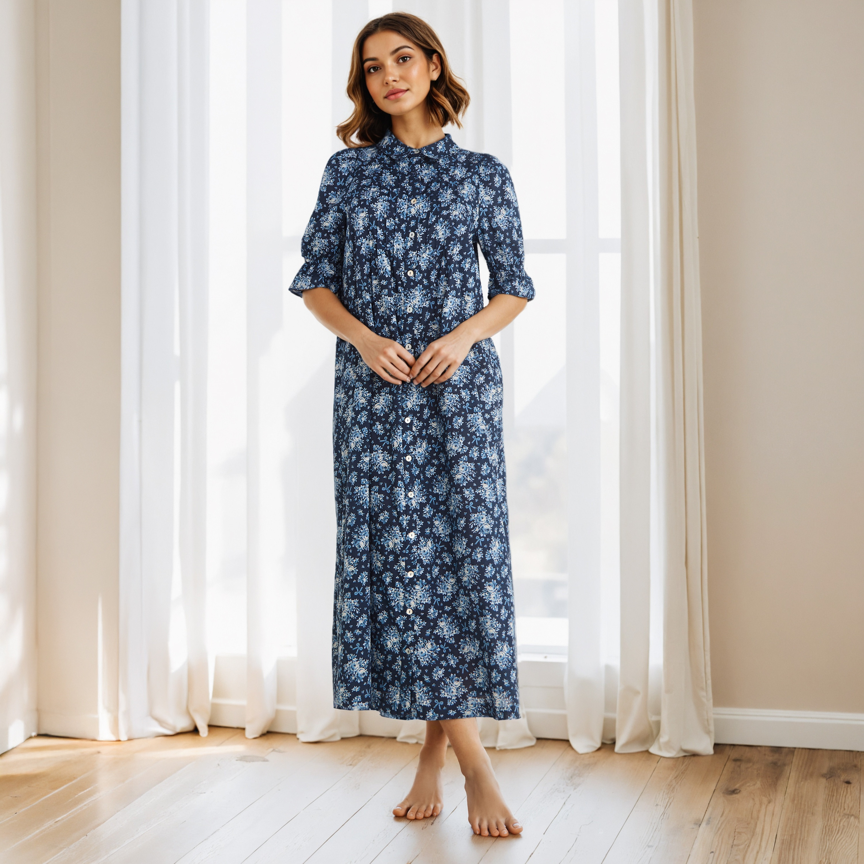 Floral Print Cotton Night Dress-women-clothing-nightwear-nighties-image-5