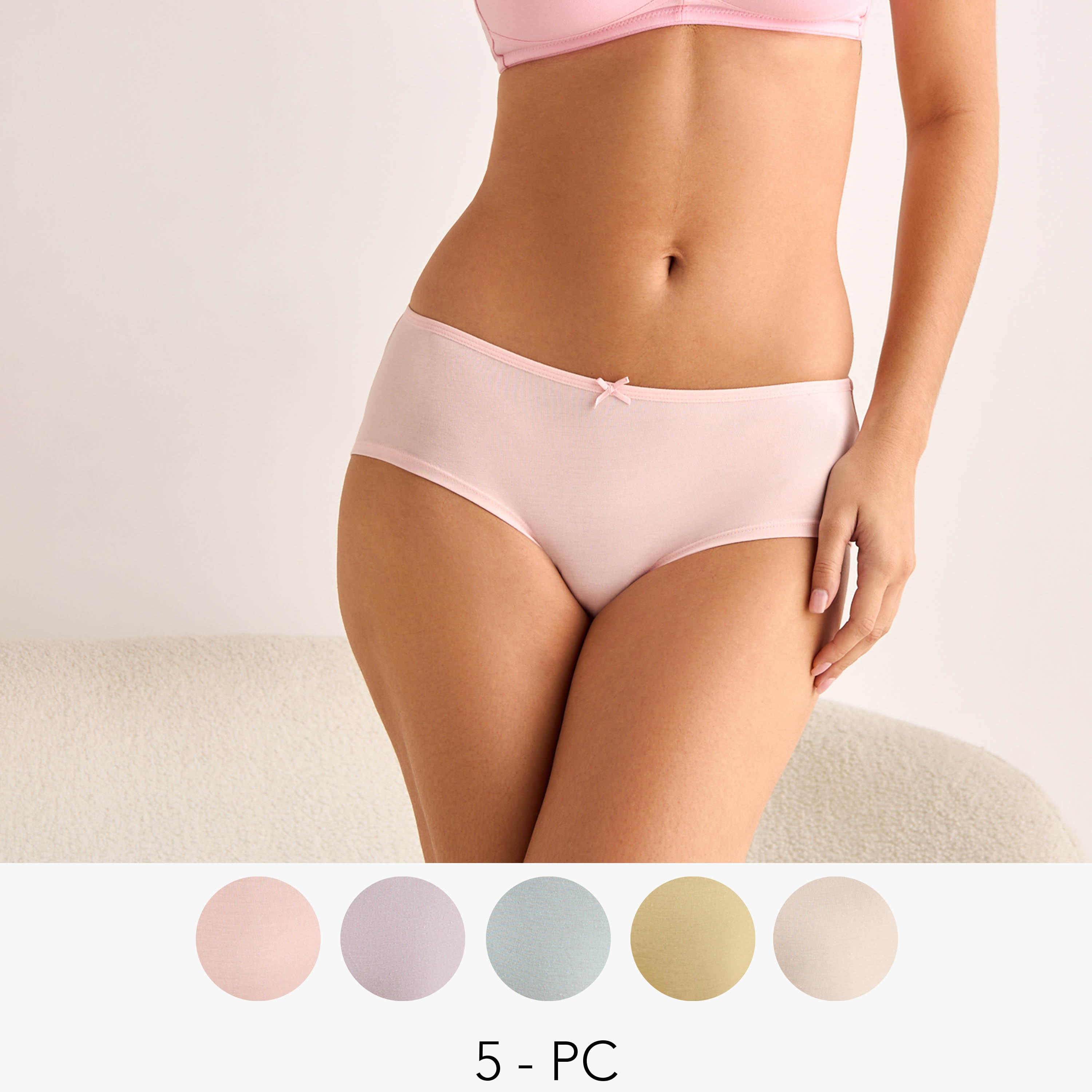 طقم سراويل هيبستر داخلية 5 قطع بفيونكة من سبلاش إنتيميتس-women-clothing-lingerie-panties-image-1