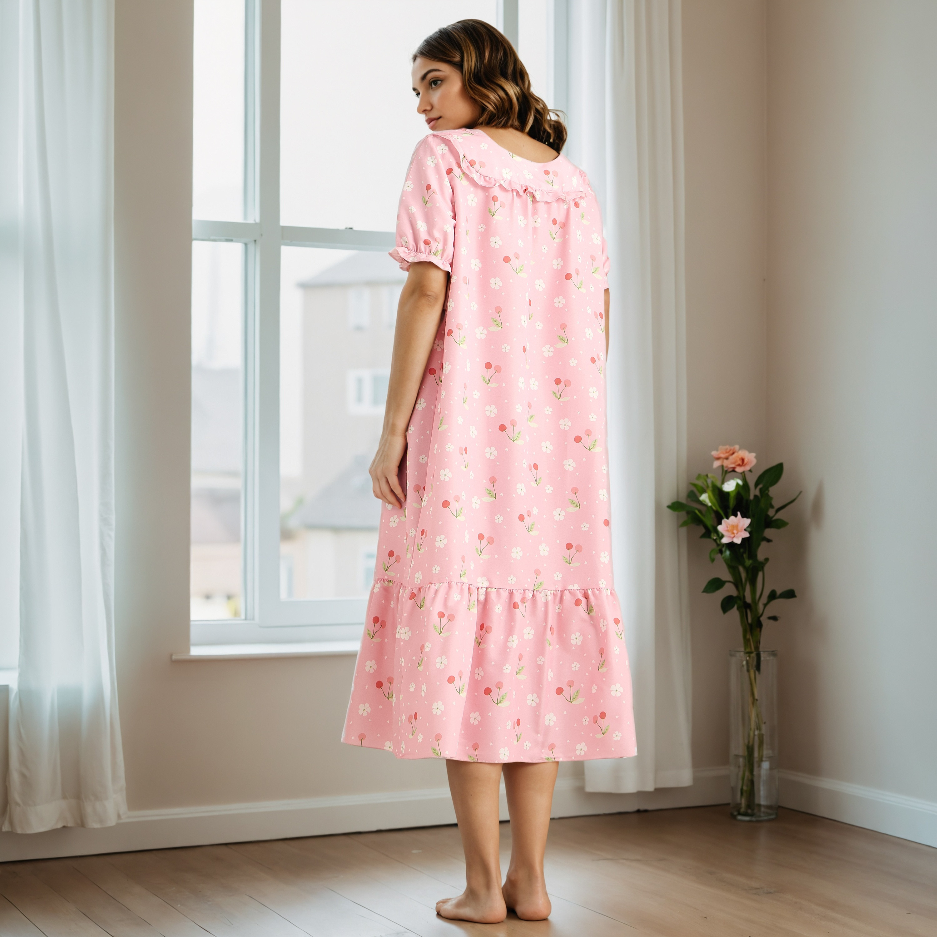 فستان نوم بياقة مربعة وطبعات زهرية-women-clothing-nightwear-nighties-image-3