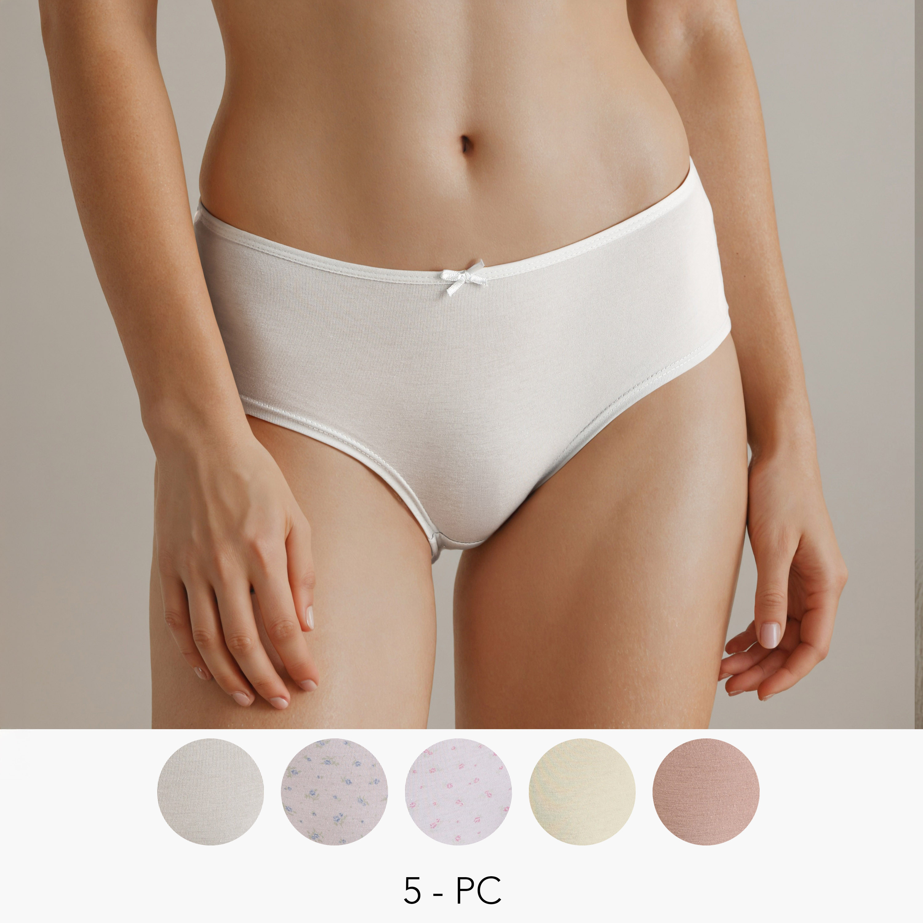 طقم سراويل داخلية 5 قطع بزينة فيونكة-women-clothing-nightwear-pyjamas-bottoms-image-1