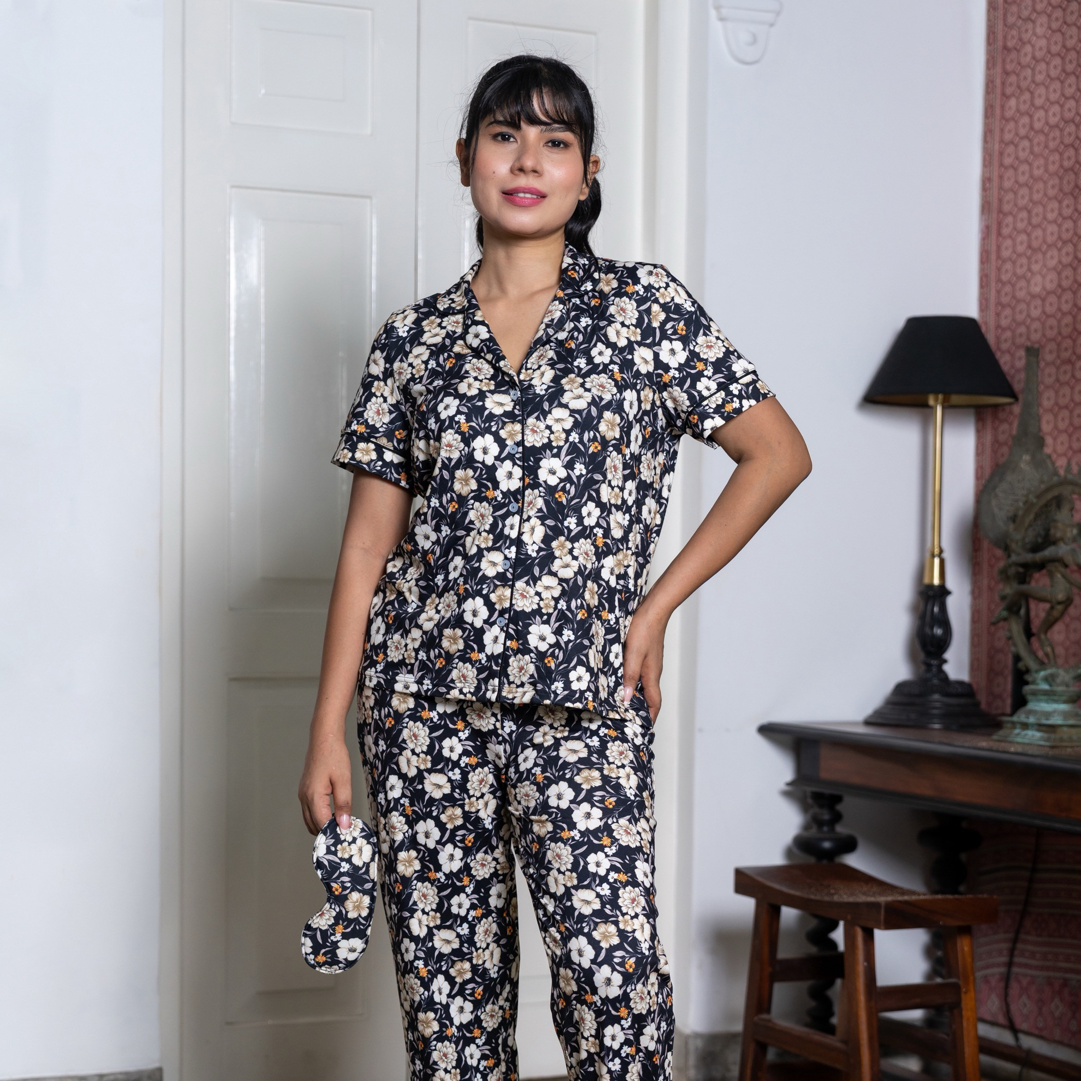 Aadaraya Pyjama Set Button-Down Shirt & Trousers-women-clothing-nightwear-pyjamas-longsets-image-1