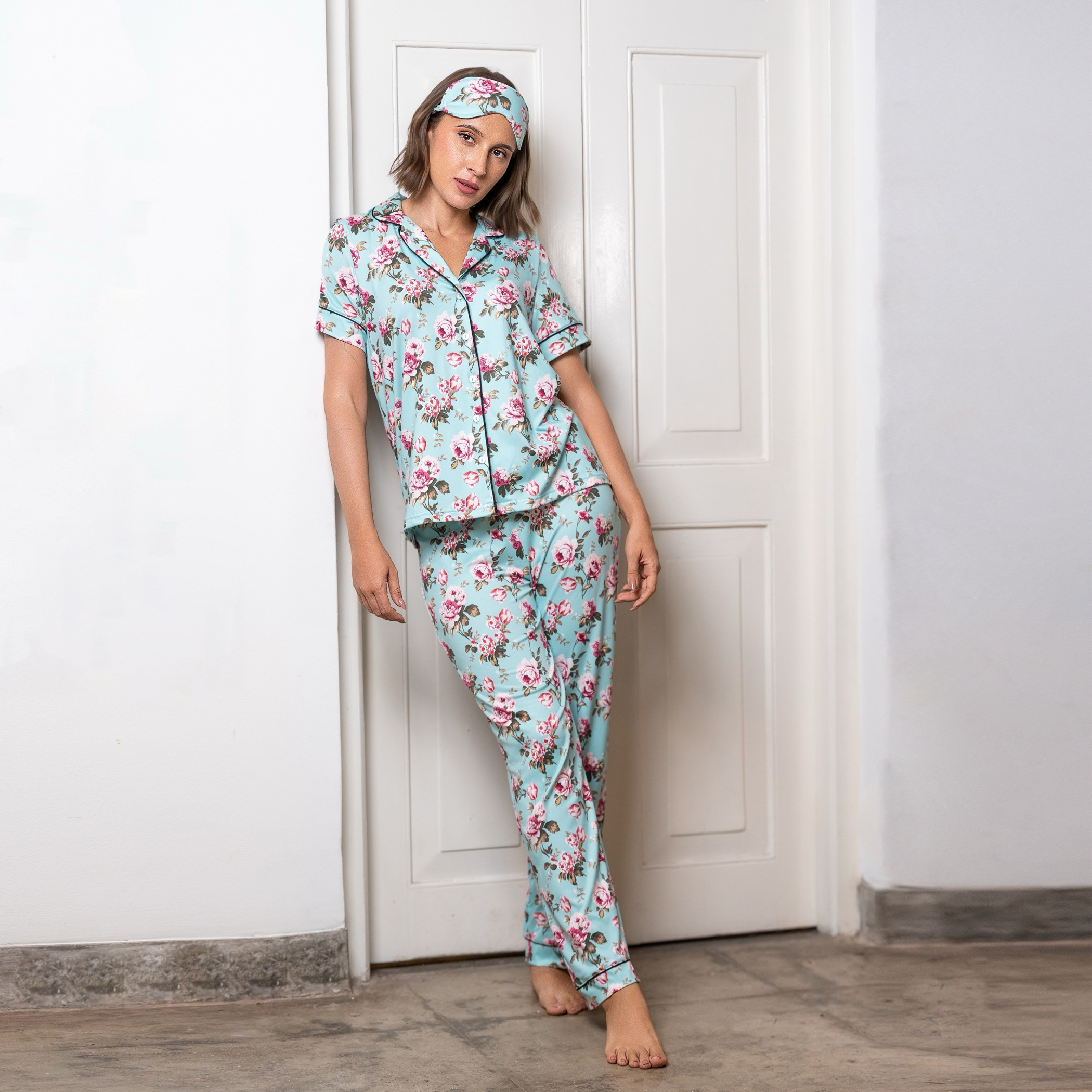 Aadaraya Pyjama Set Button-Down Shirt & Trousers-women-clothing-nightwear-pyjamas-longsets-image-1