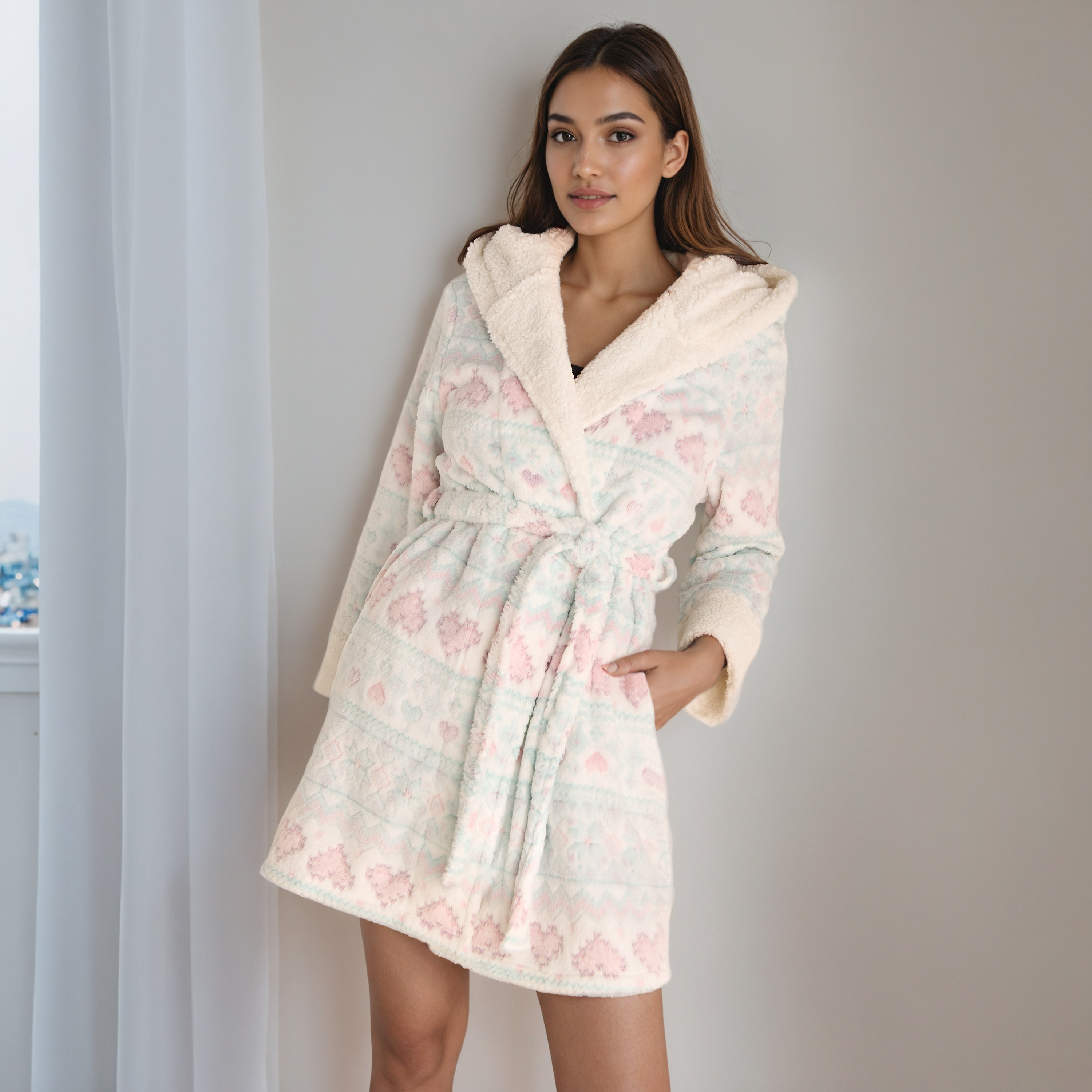 Hooded Night Robe with Pocket-women-clothing-nightwear-robes-image-1
