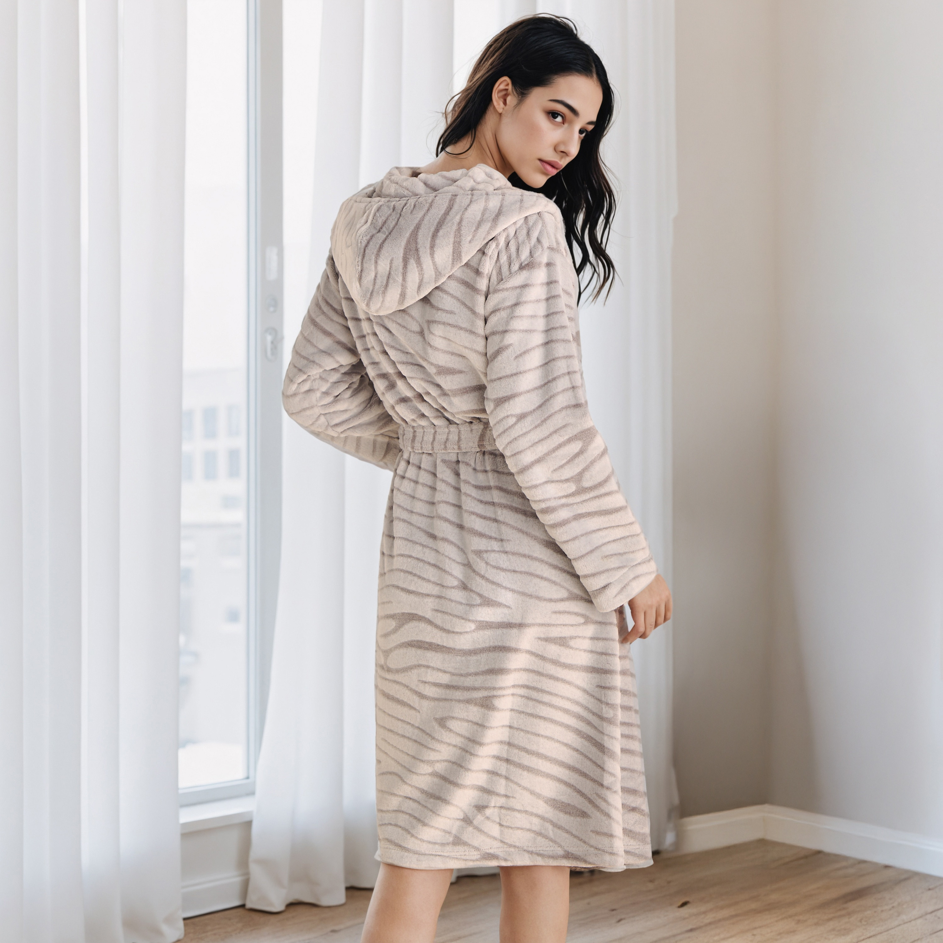 Animal Print Hooded Night Robe with Pockets-women-clothing-nightwear-robes-image-2