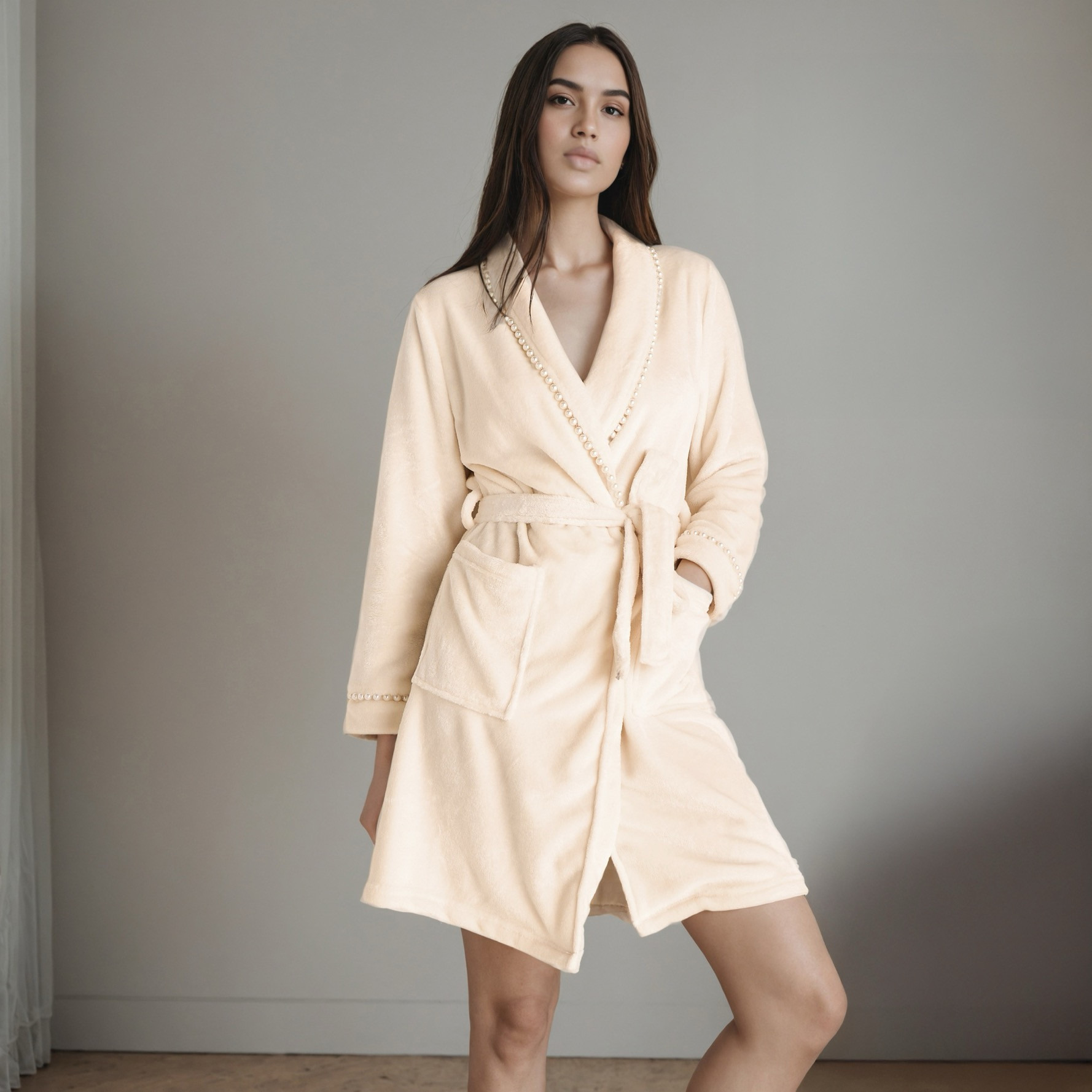 Plush Pearl Trim Night Robe-women-clothing-nightwear-robes-image-1