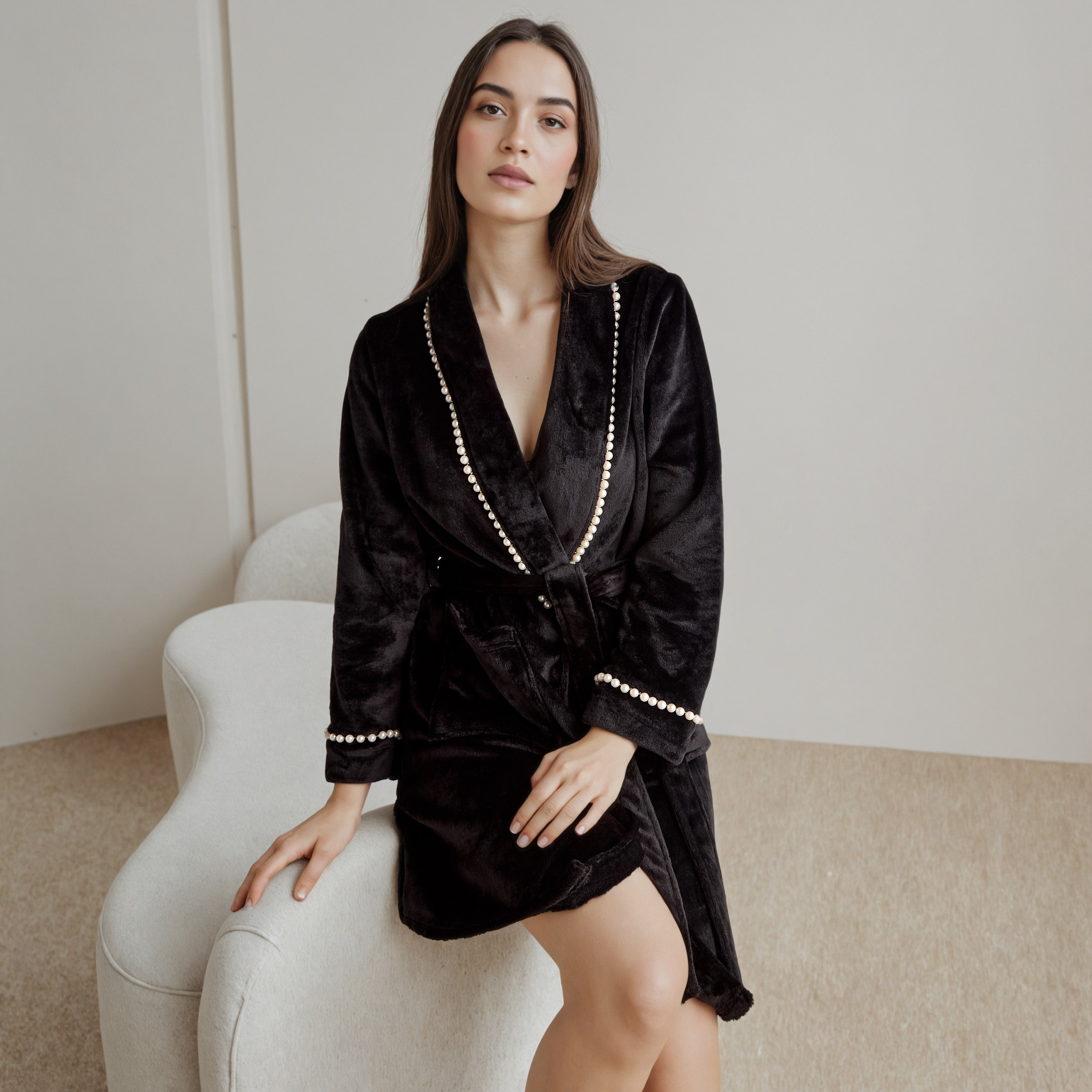 روب نوم مخملي مزين بحافة من اللؤلؤ-women-clothing-nightwear-robes-image-1