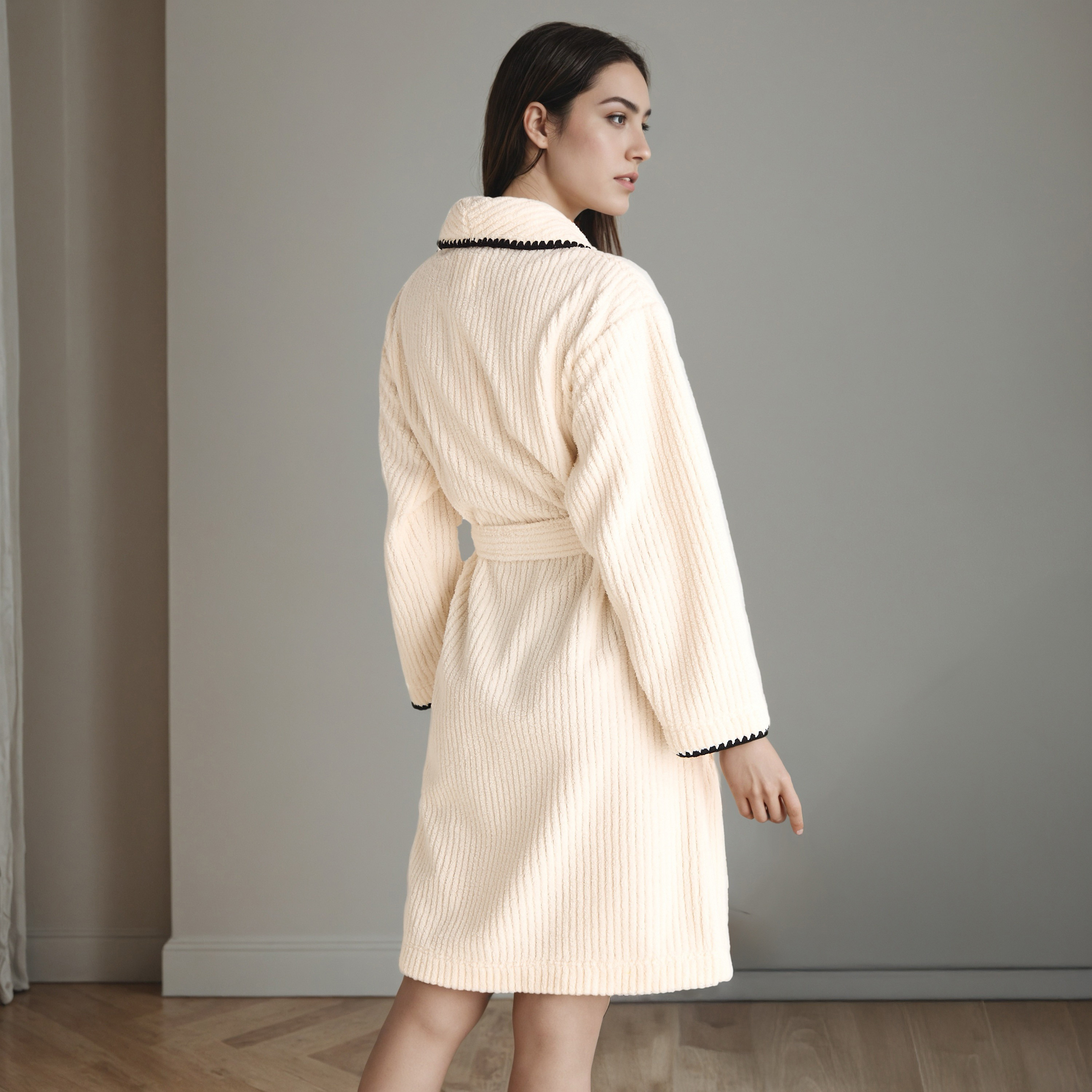 Robe Knee Length Polyester with Tie Belt-women-clothing-nightwear-robes-image-3
