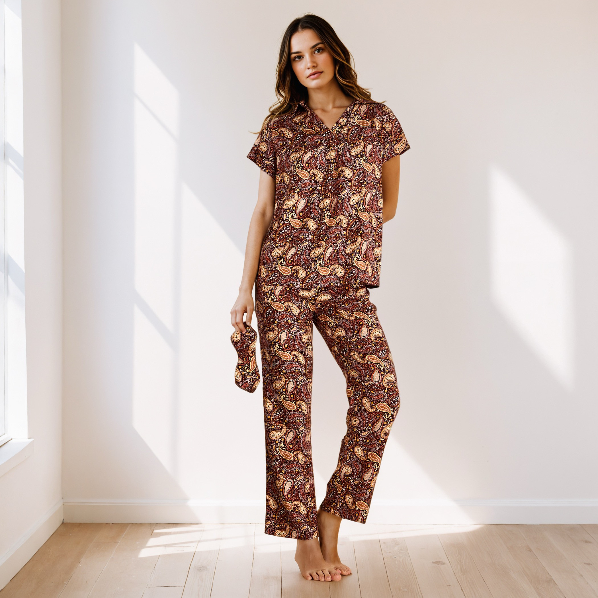 Paisley Print Top with Pyjama and Eye Mask Set-women-clothing-nightwear-pyjamas-longsets-image-1