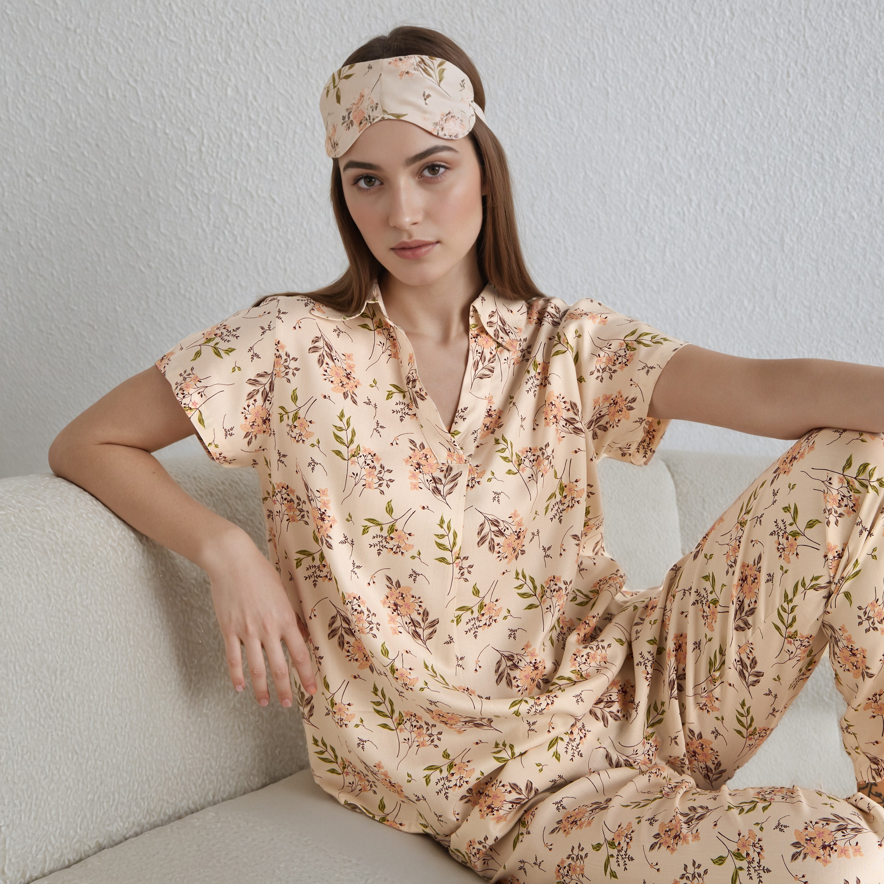 Floral Print Top with Pyjama and Eye Mask Set-women-clothing-nightwear-pyjamas-longsets-image-2