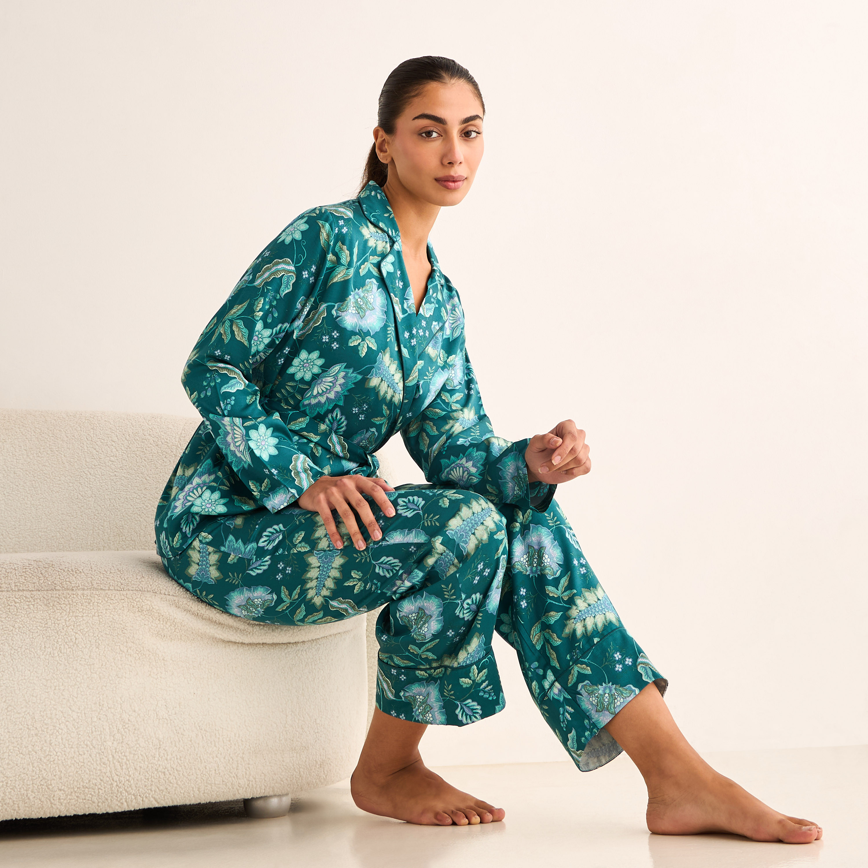 Pyjama Set Belted Shirt & Trousers Viscose-women-clothing-nightwear-pyjamas-longsets-image-1