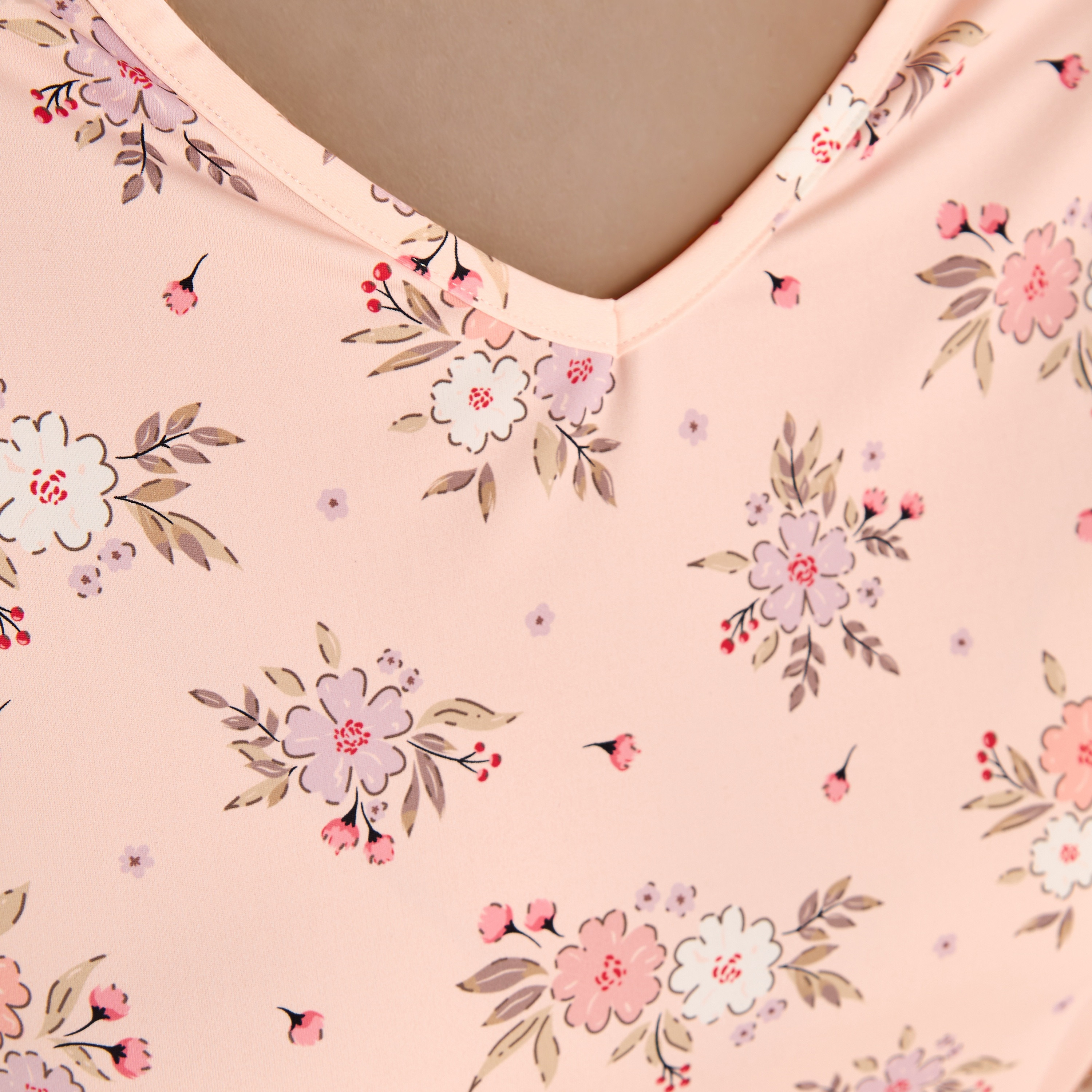 Floral Print V-neck Night Dress with Lace Sleeve-women-clothing-nightwear-nighties-image-4