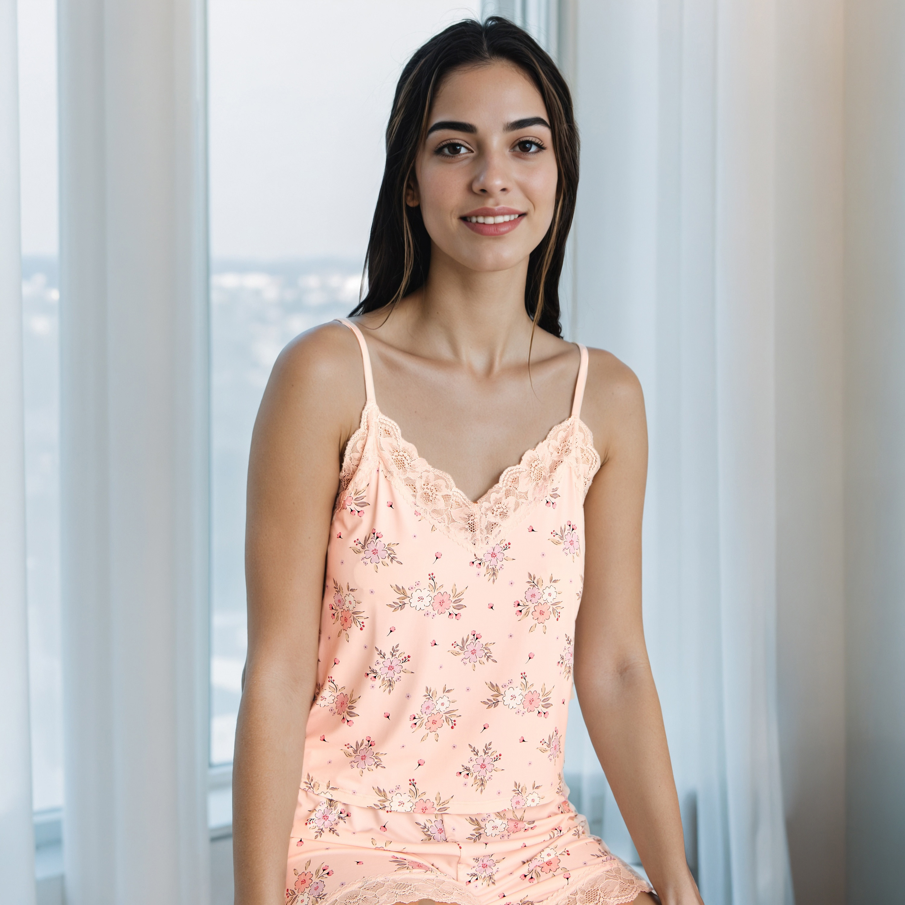 طقم شورتا بطبعات زهرية وحافة دانتيل-women-clothing-nightwear-pyjamas-shortsets-image-5