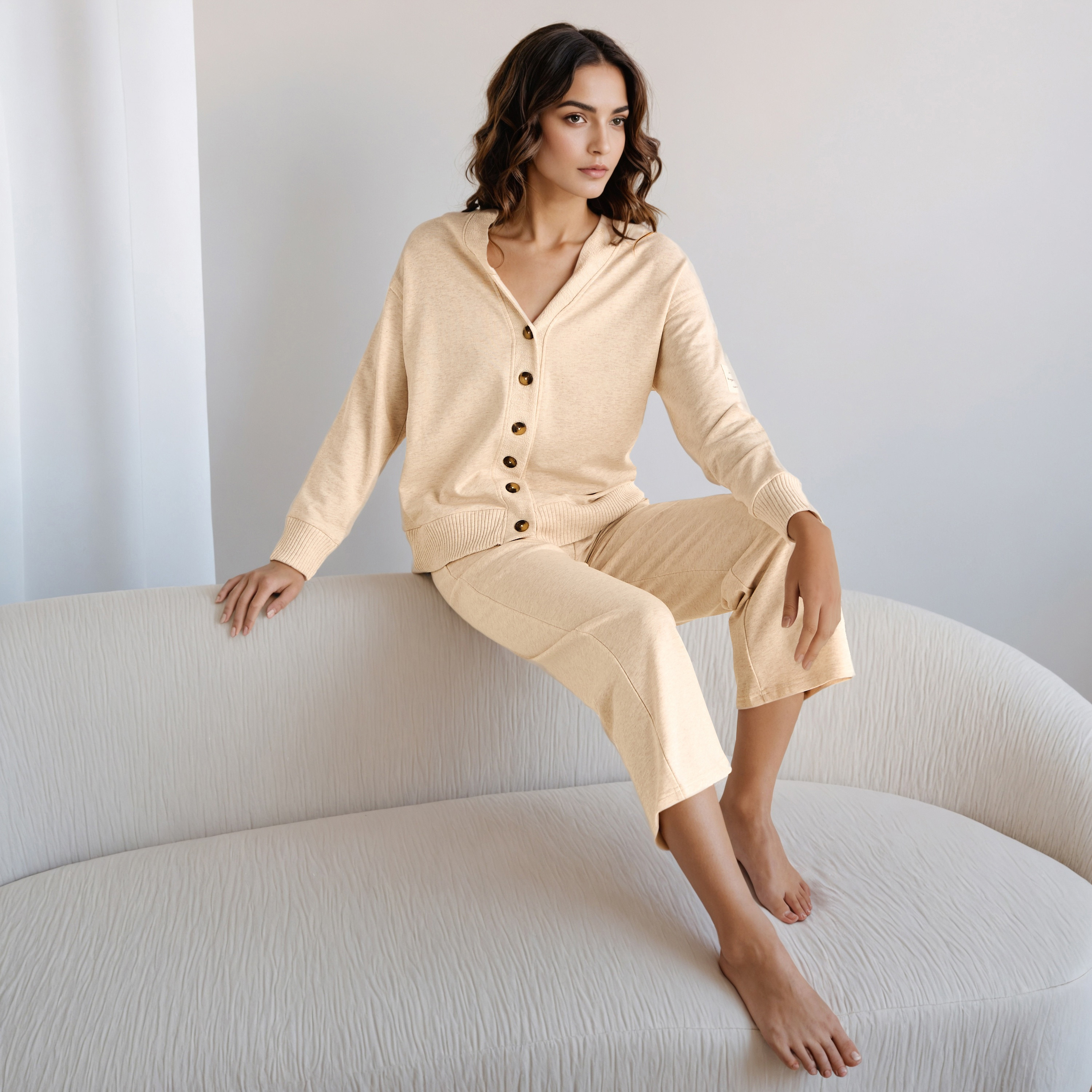 Pyjama Set Button-Down Cardigan Shirt & Trousers-women-clothing-nightwear-pyjamas-longsets-image-1