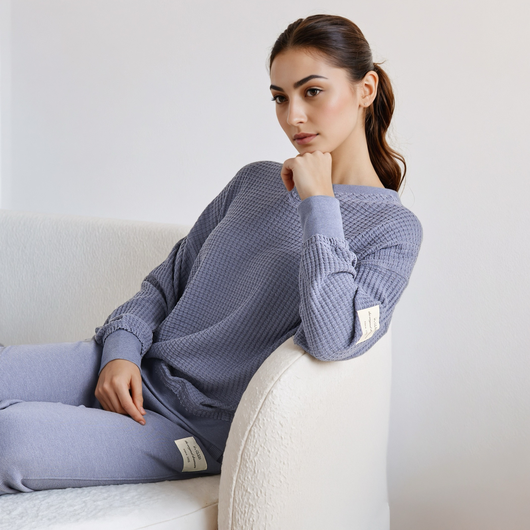 طقم بيجاما سويت شيرت وبنطلون بارز الملمس-women-clothing-nightwear-pyjamas-longsets-image-2