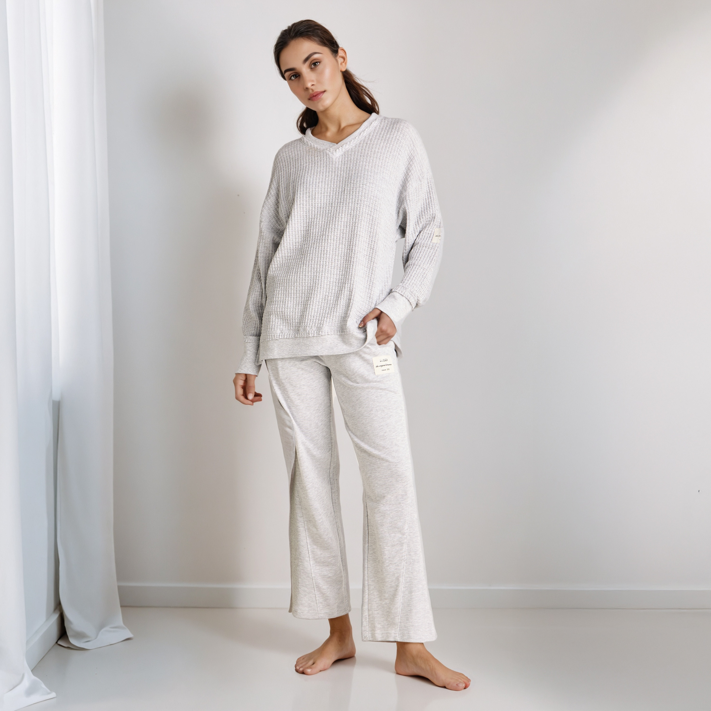 Pyjama Set Textured Sweatshirt & Pants-women-clothing-nightwear-pyjamas-longsets-image-1