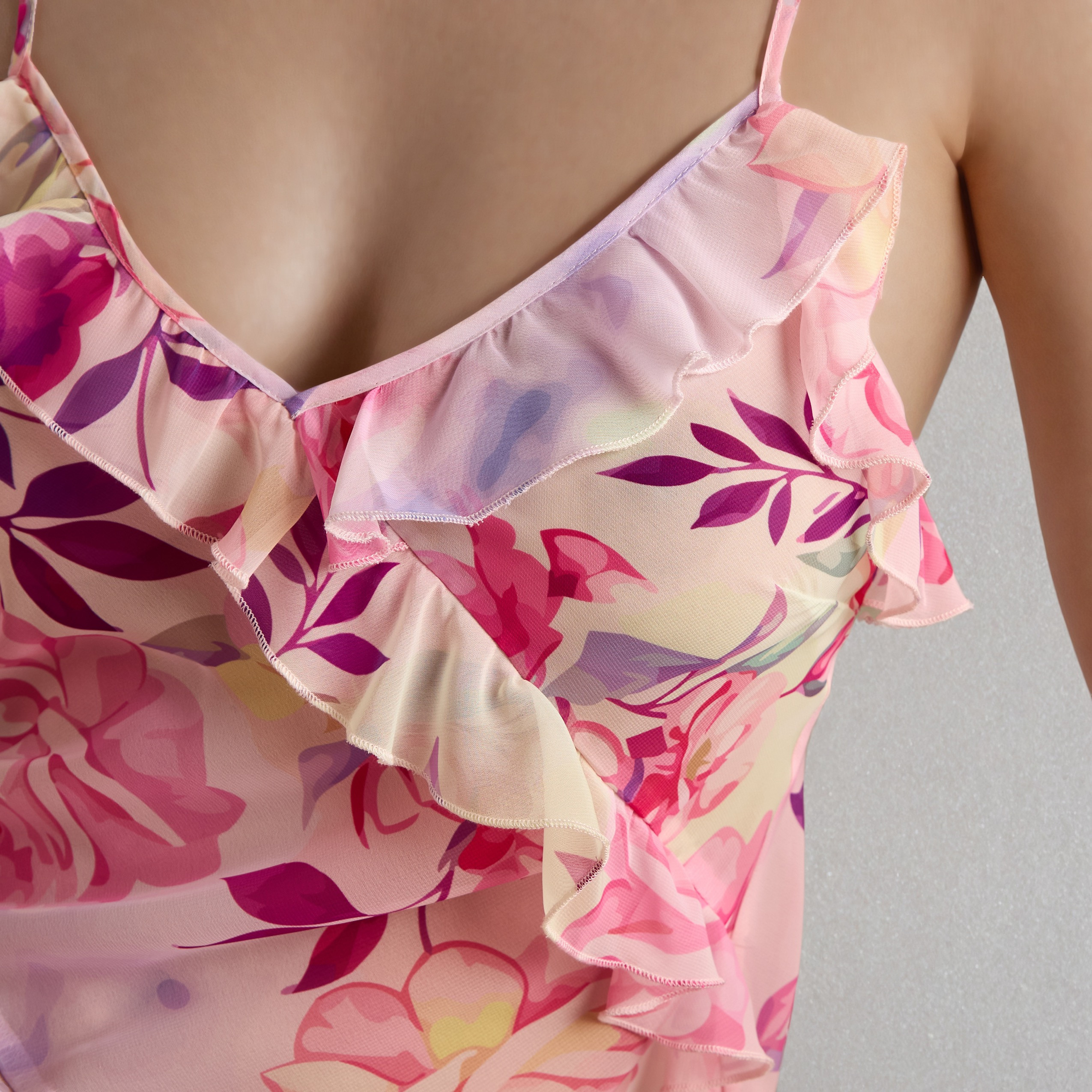 Floral Print V-neck Slip Dress with Ruffles-women-clothing-nightwear-nighties-image-5