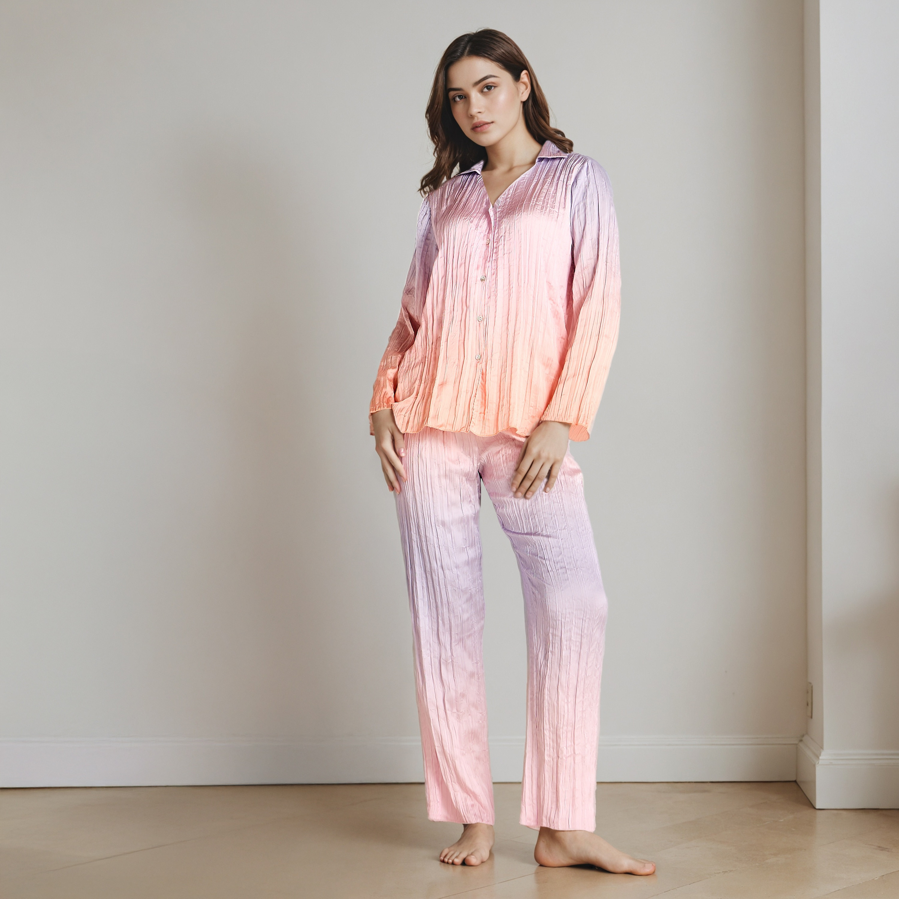 Pyjama Set Button-Down Shirt & Trousers-women-clothing-nightwear-pyjamas-longsets-image-1