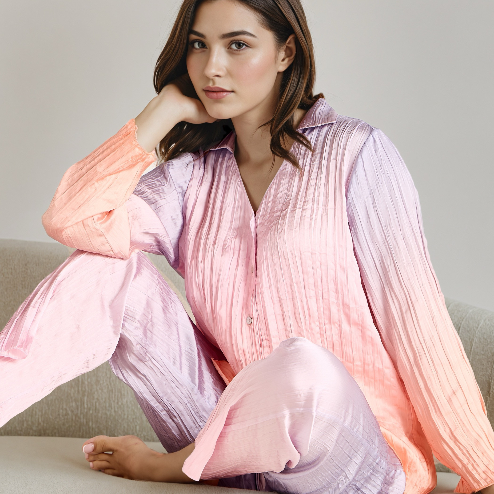 Pyjama Set Button-Down Shirt & Trousers-women-clothing-nightwear-pyjamas-longsets-image-7