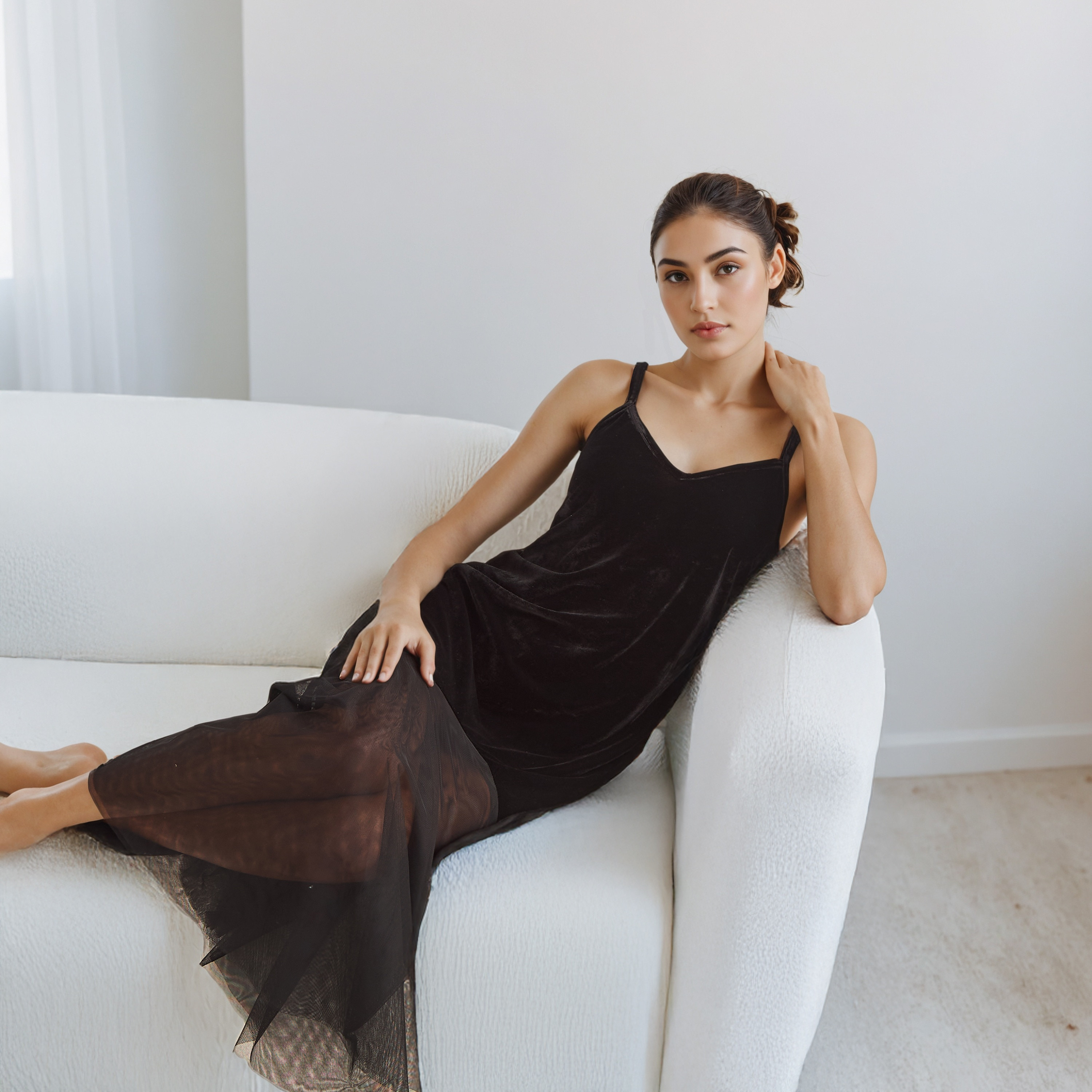 فستان نوم من مزيج البوليستر برقبة V-women-clothing-nightwear-nighties-image-5
