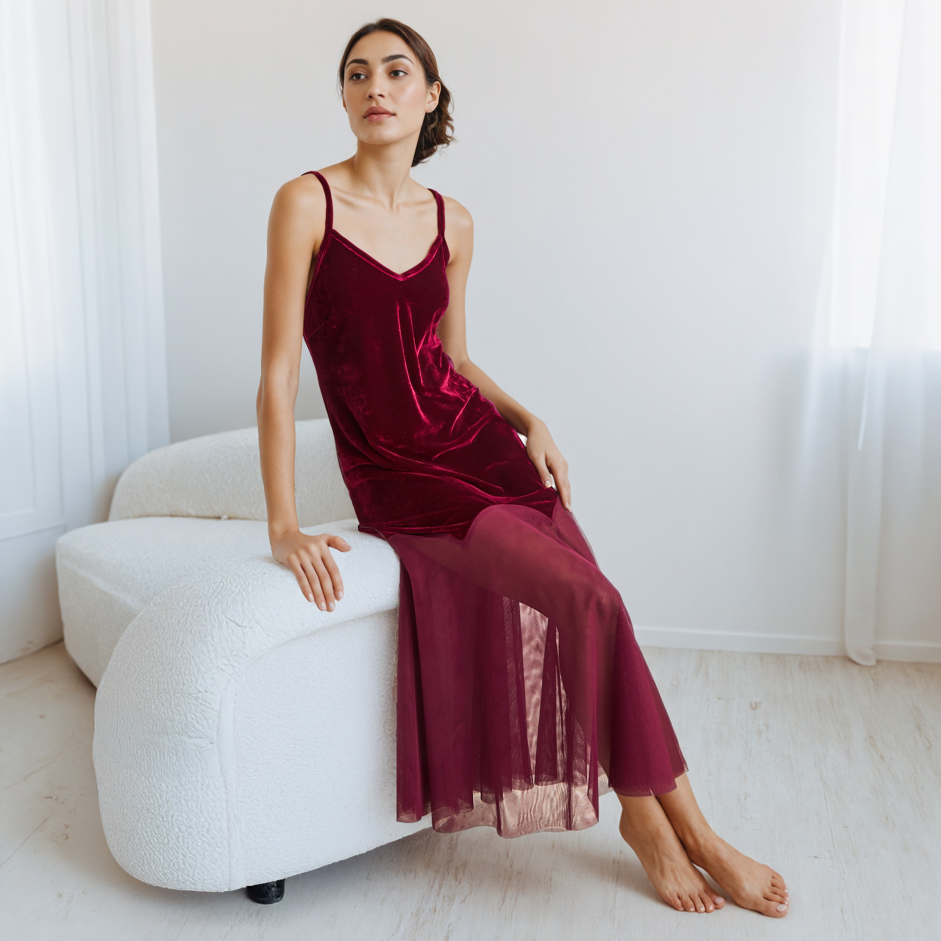 Nighty Polyester Blend with V-neck-women-clothing-nightwear-nighties-image-1