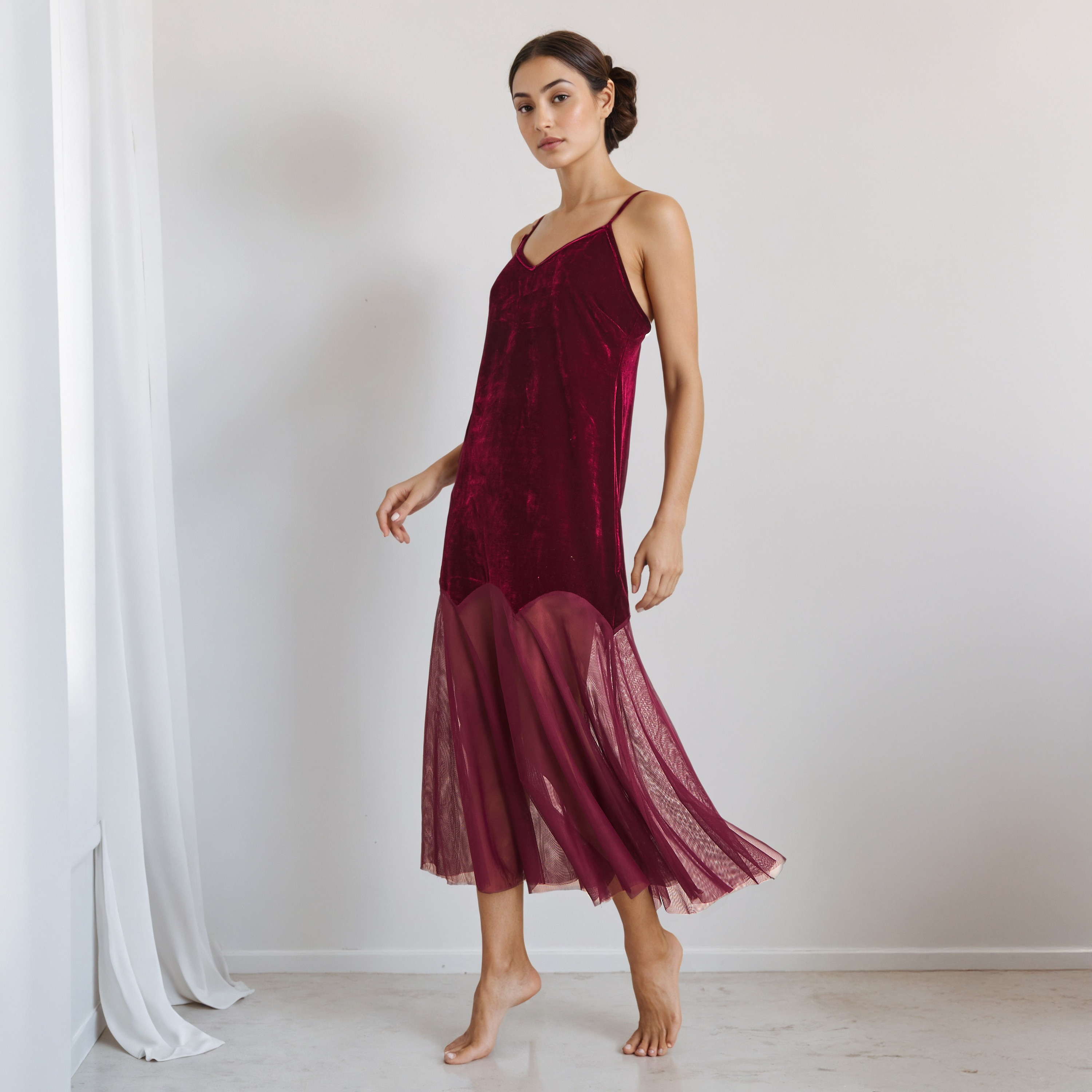 Nighty Polyester Blend with V-neck-women-clothing-nightwear-nighties-image-5