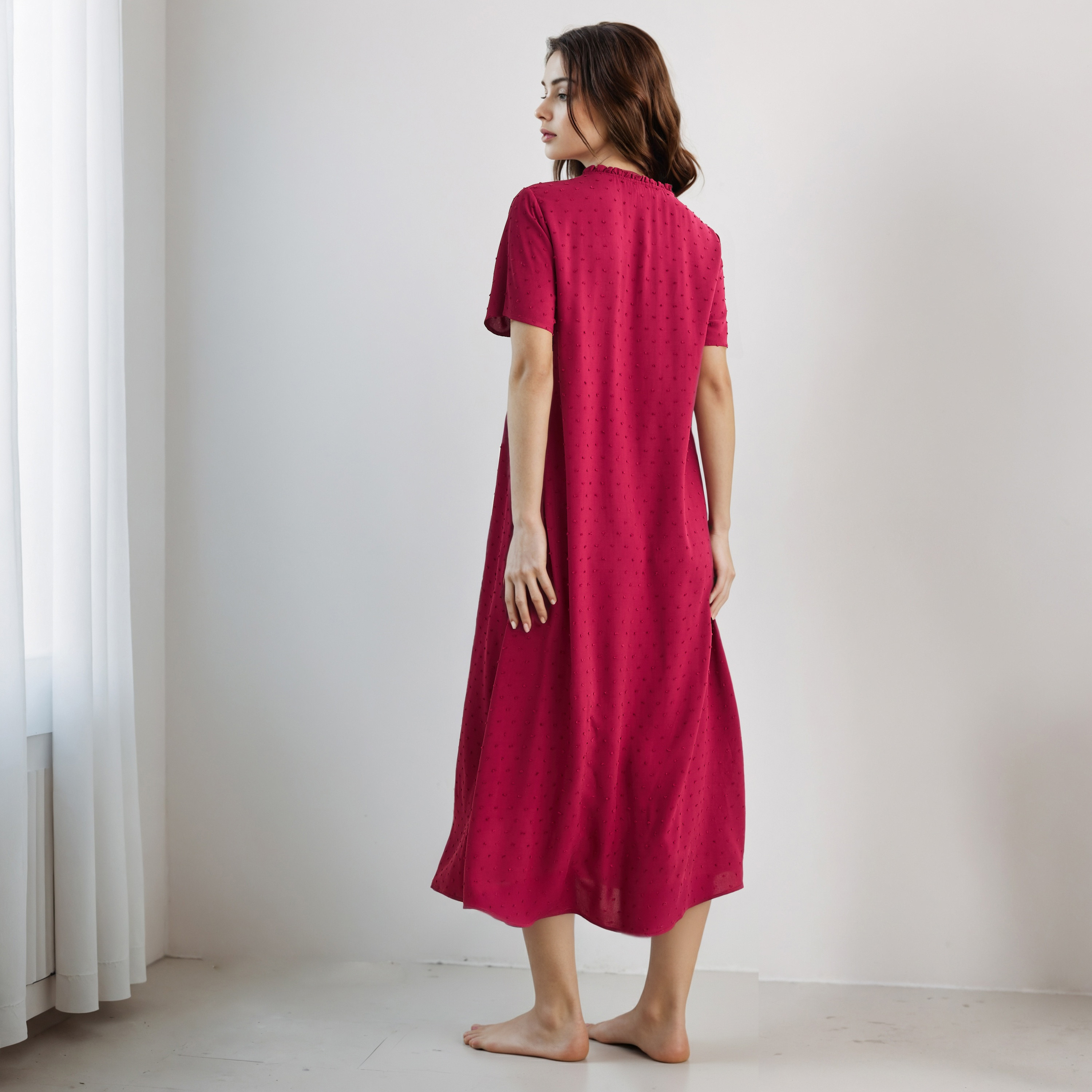 Night Dress Short Sleeves with Lace Detail-women-clothing-nightwear-nighties-image-7