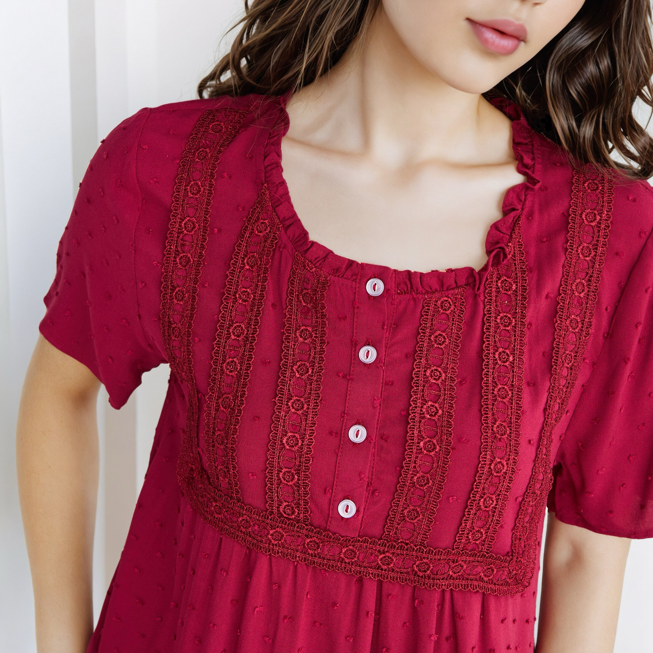Night Dress Short Sleeves with Lace Detail-women-clothing-nightwear-nighties-image-8